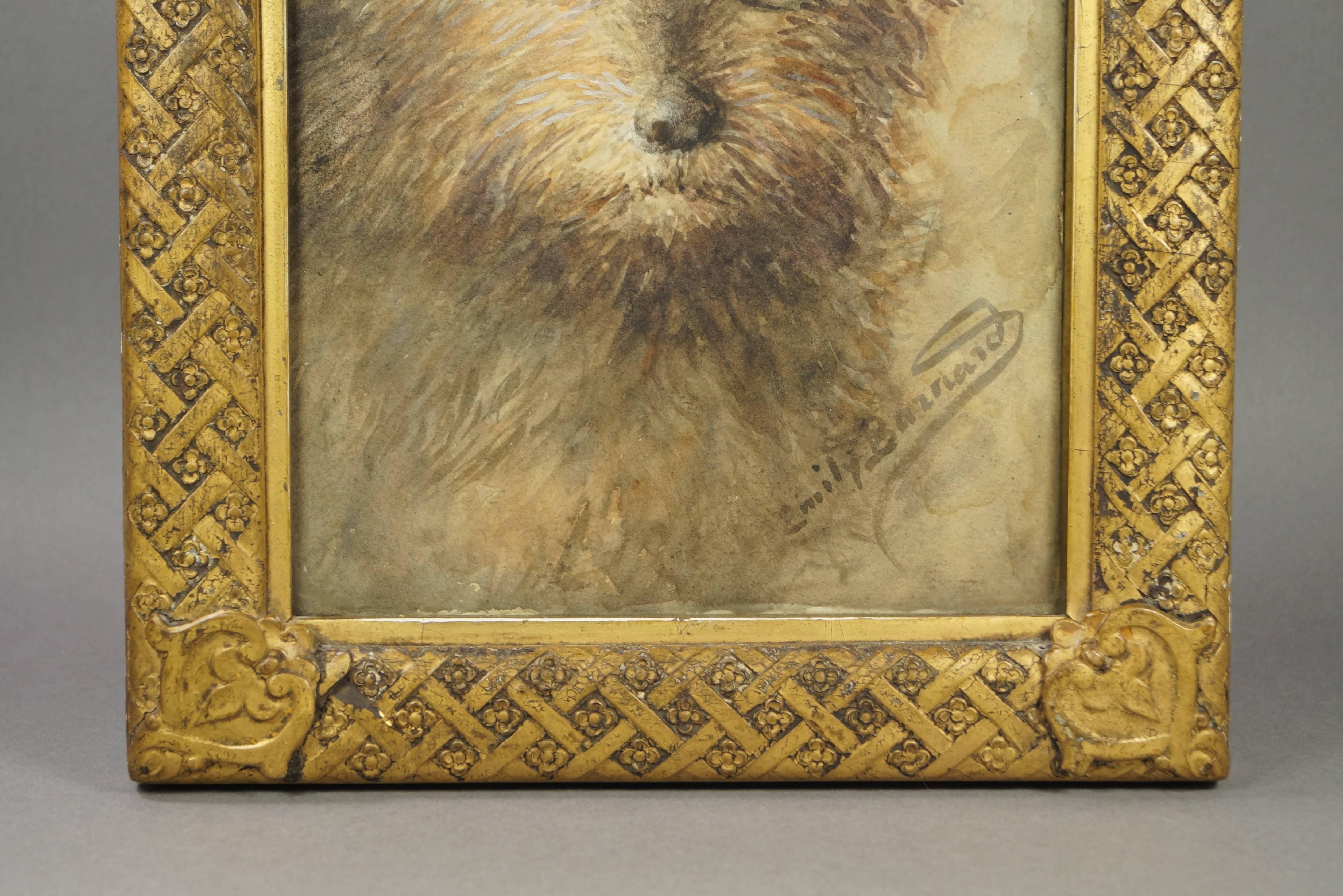 19th Century, Emily Barnard Watercolor Dog Portrait Norwich Terrier Art Nouveau In Good Condition In ., Gloucestershire