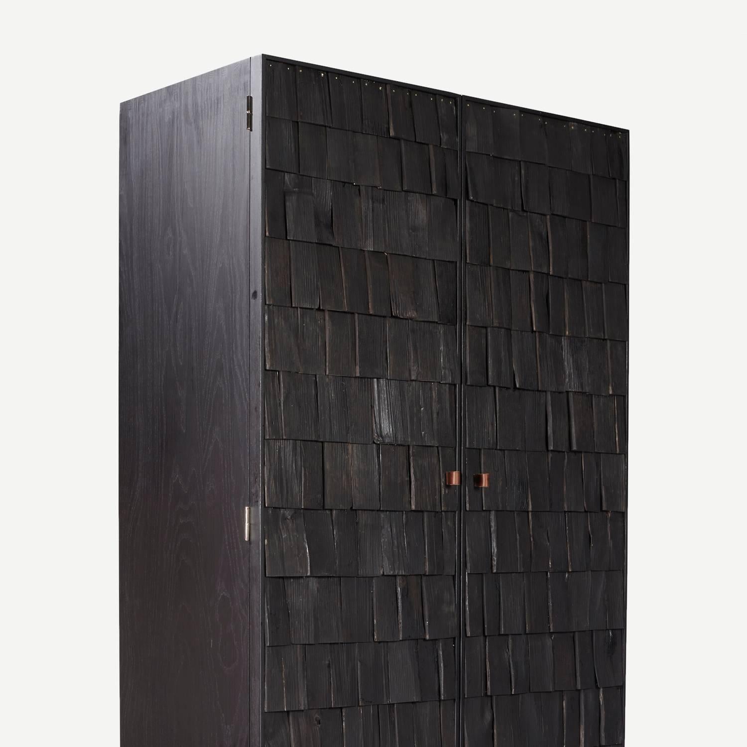 Modern Handmade Scorched Shake Cabinet in Ash Wood by Sebastian Cox Benchmark Furniture For Sale