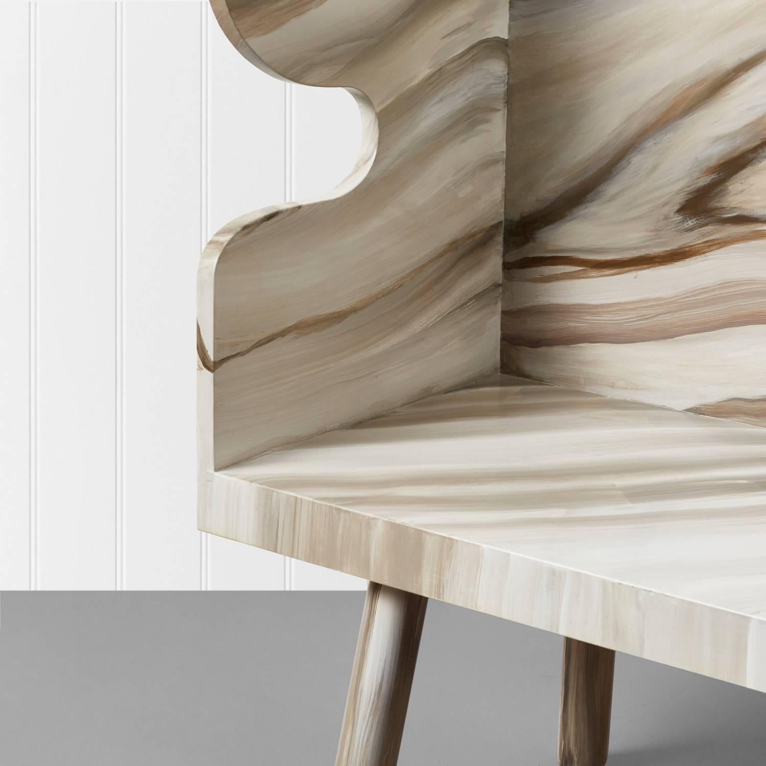 Modern Hand-Painted Plank Settle Bench in Tulipwood by Sue Skeen for the New Craftsmen For Sale