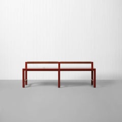 Red Stumpy Bench in Douglas Fir and Leather by Sue Skeen for the New Craftsmen