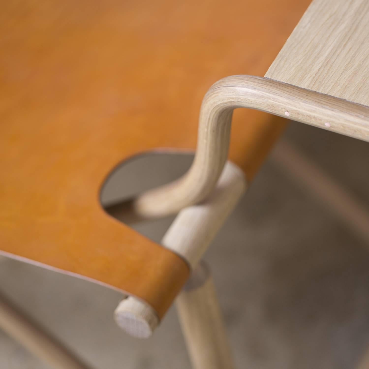 Modern Handmade Oak and Bark Tanned Leather Dram Chair by Gareth Neal the New Craftsmen