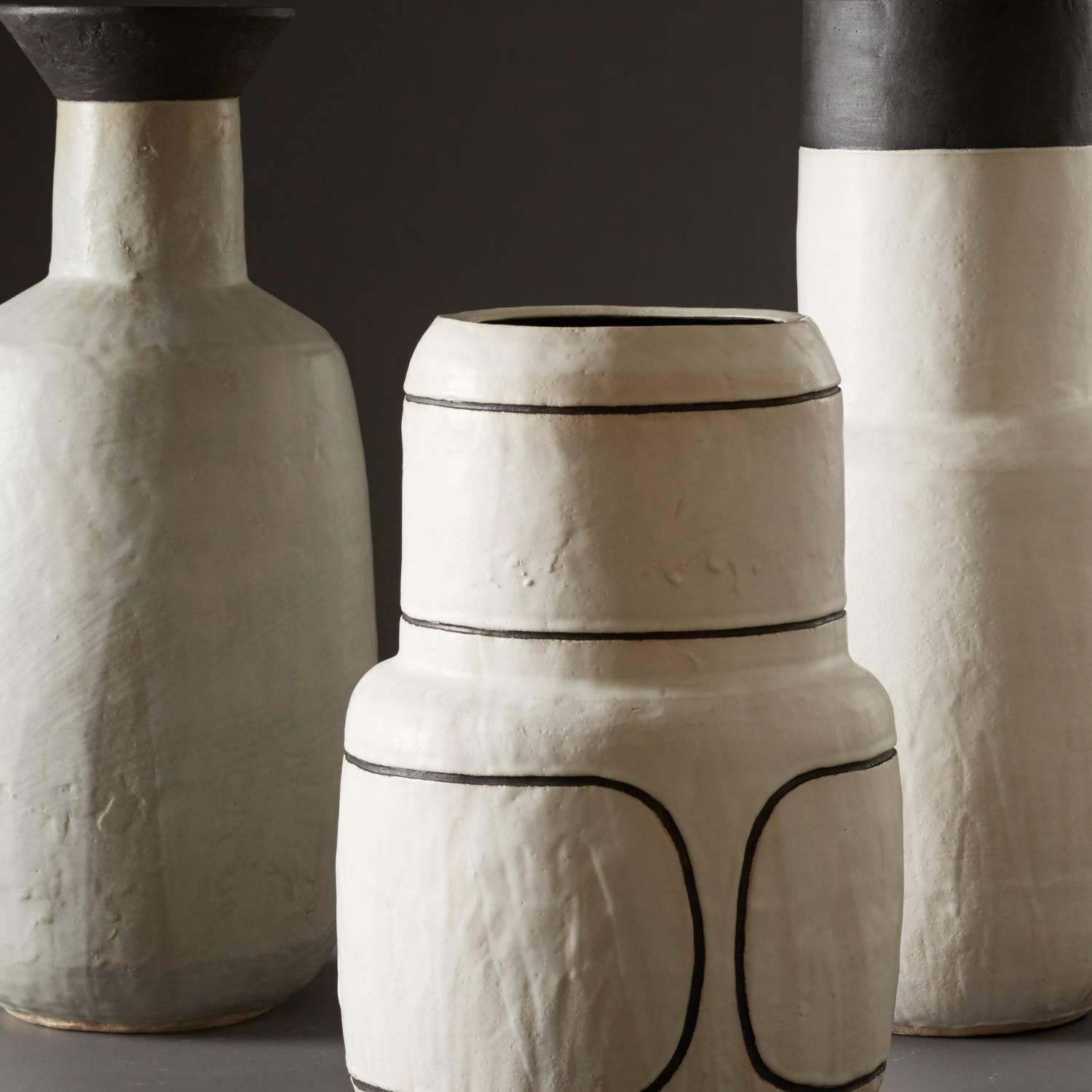 Contemporary Large Handmade White and Black Ceramic Stoneware Vase by Daniel Reynolds
