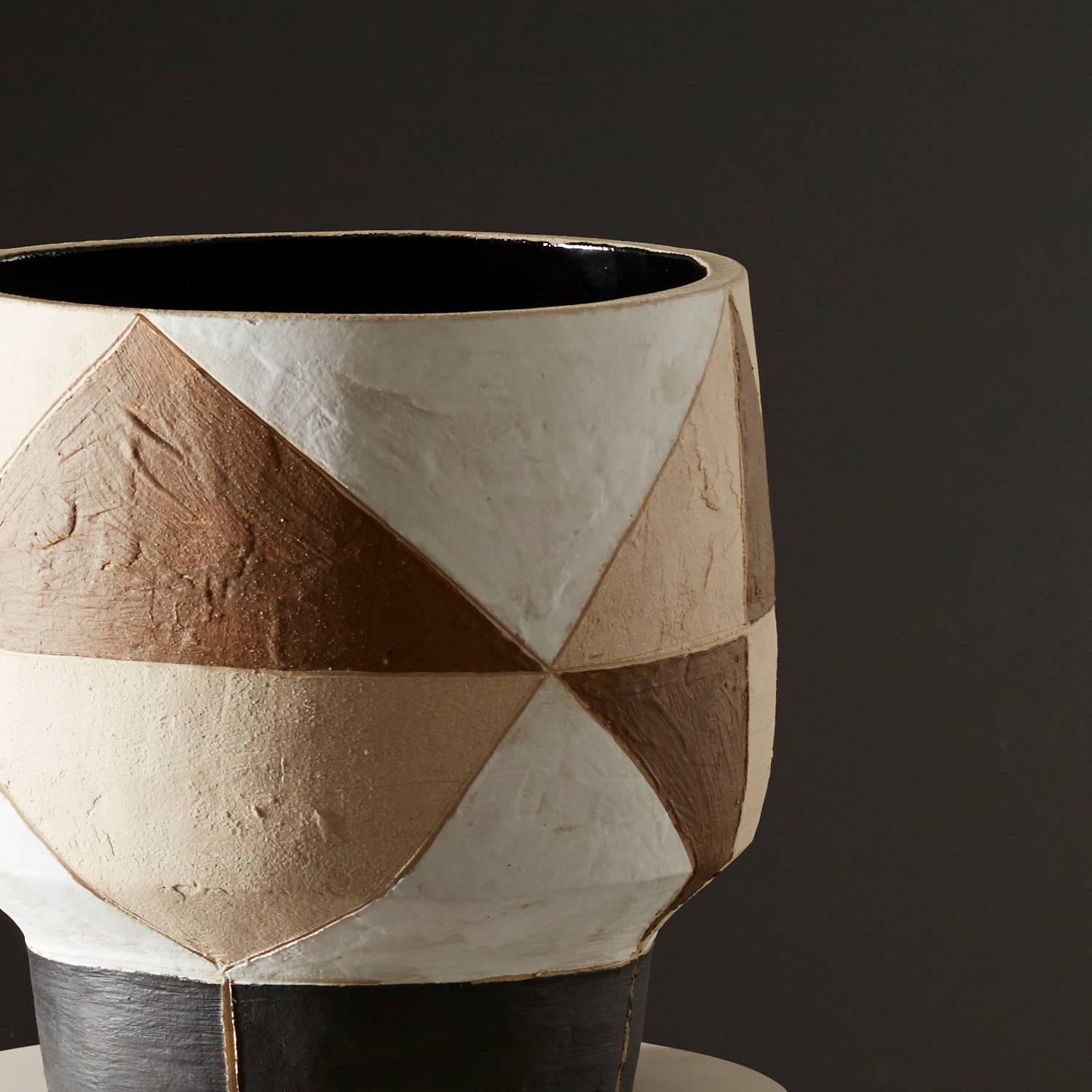 Large Handmade White Yellow Brown Ceramic Stoneware Pot Vase by Daniel Reynolds For Sale 1