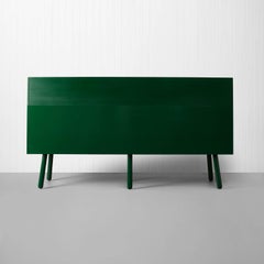 Green Hand-Painted Plank Settle Bench by Sue Skeen for the New Craftsmen