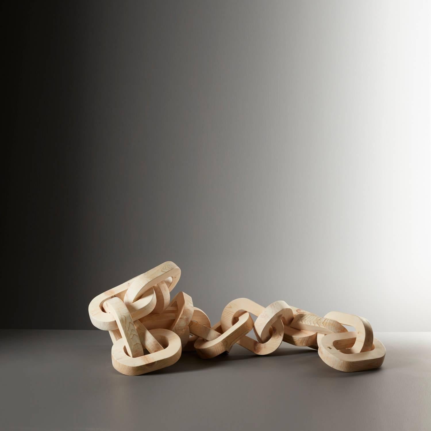 Modern Hand-Carved Pinewood Chain Sculpture by Anastasya Martynova the New Craftsmen For Sale