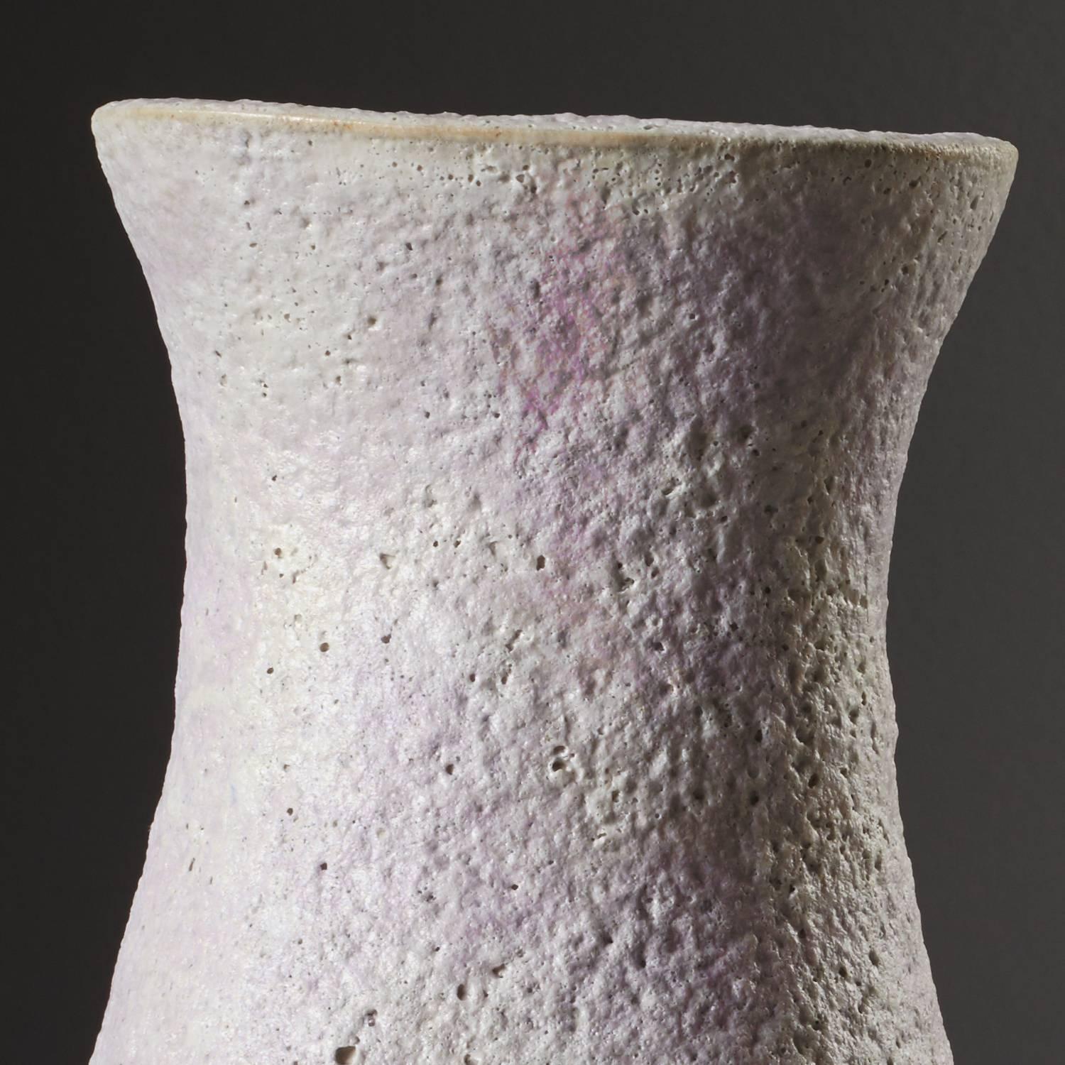 British Handmade White Stoneware Vase Pink Snow Vessel by Iva Polachova