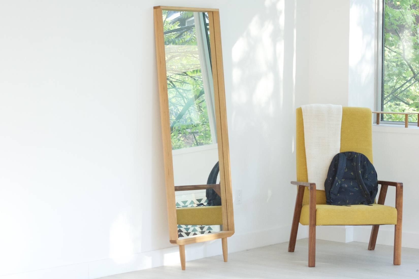 Mid-Century Modern Solid White Oak Leaning Modern Floor Mirror For Sale