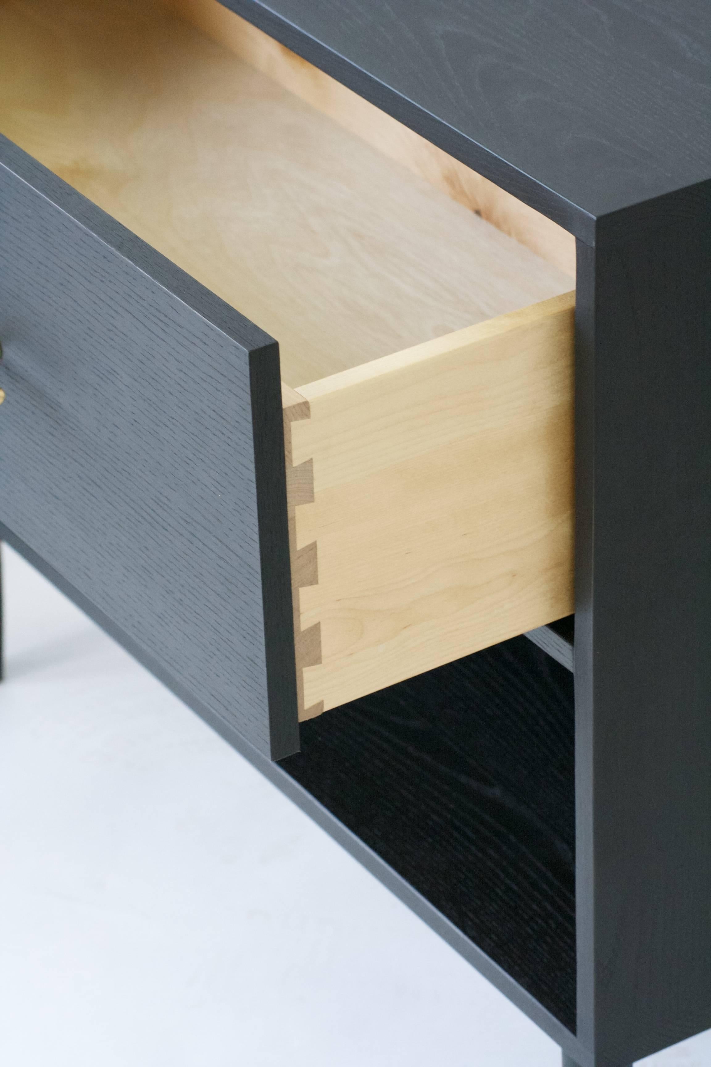 Canadian Modern Solid Wood Nightstands with Ebony Finish and Brass Hardware For Sale