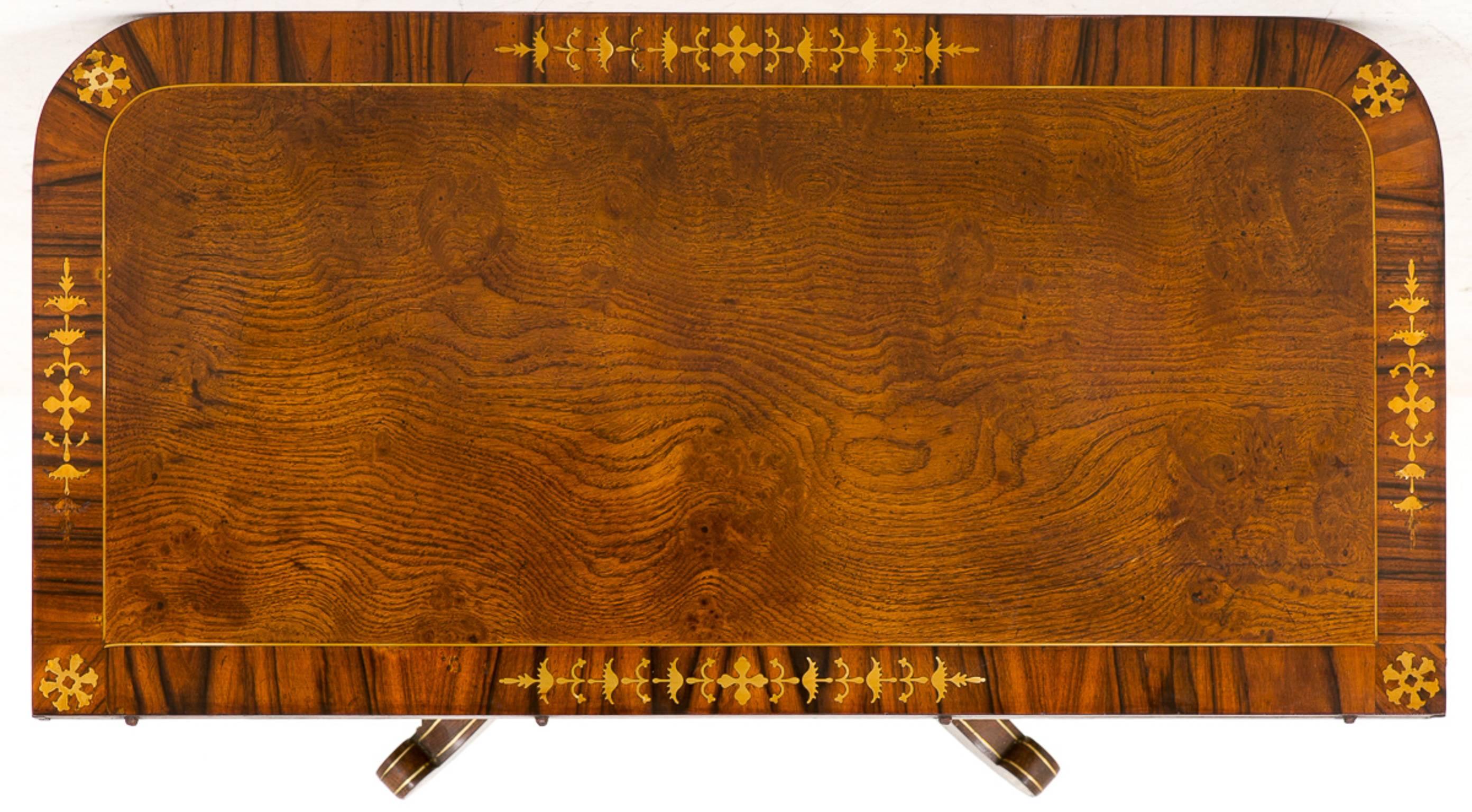 Stunning Regency Hand Cut Brass Inlaid Pollard Oak Tea Table For Sale 2