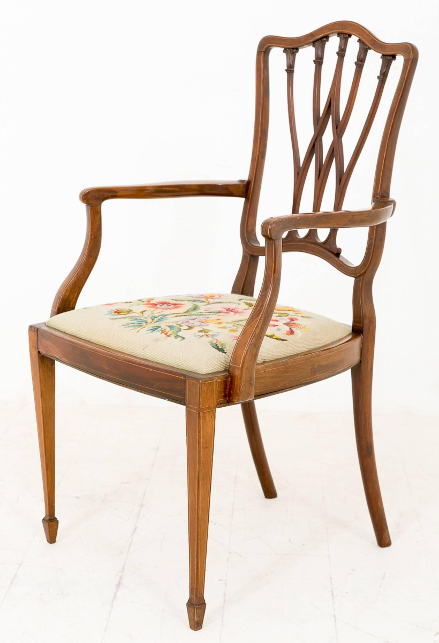 British Very Pretty Set of Six 'Four Plus Two' Sheraton Revival Dining Chairs For Sale