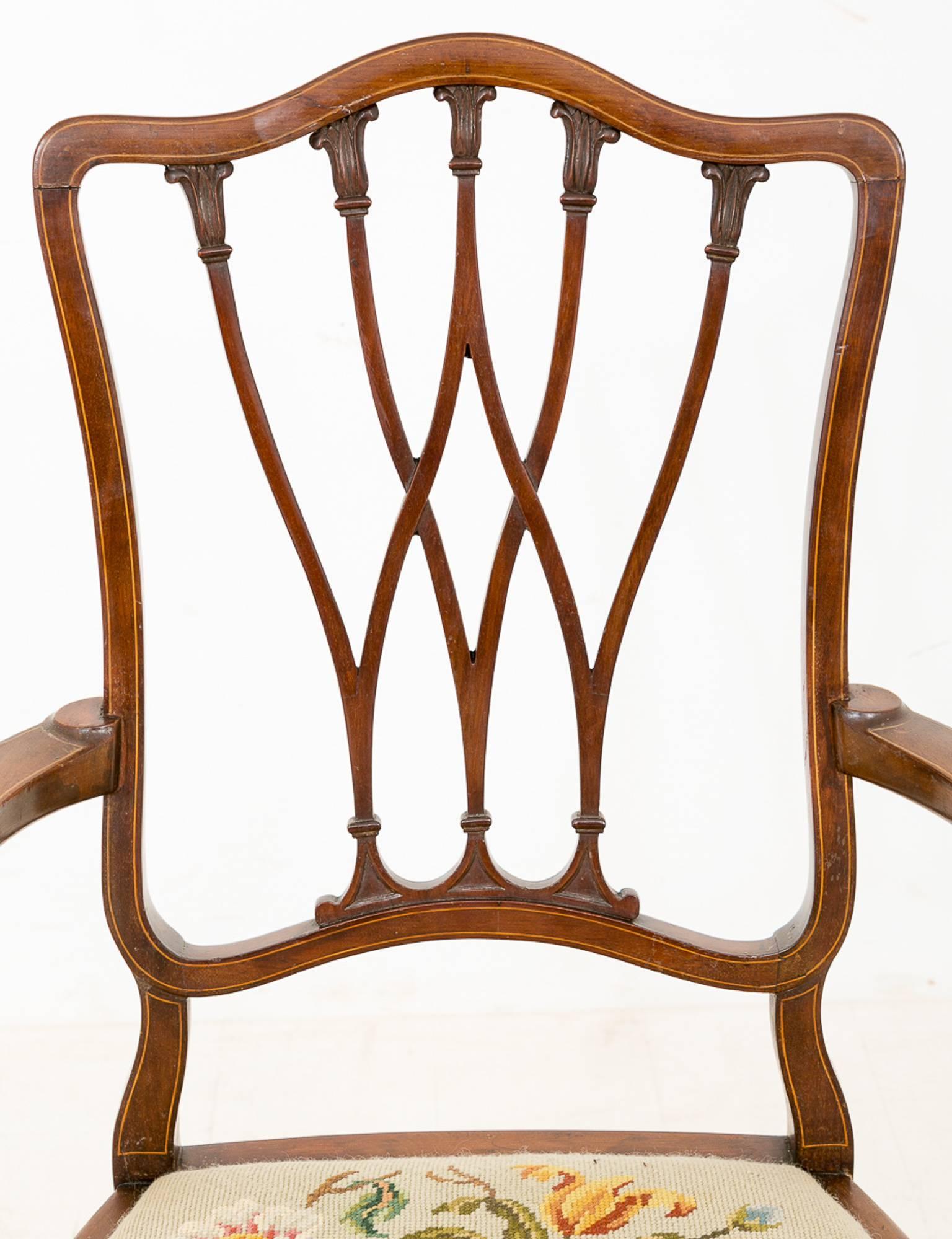 Mahogany Very Pretty Set of Six 'Four Plus Two' Sheraton Revival Dining Chairs For Sale