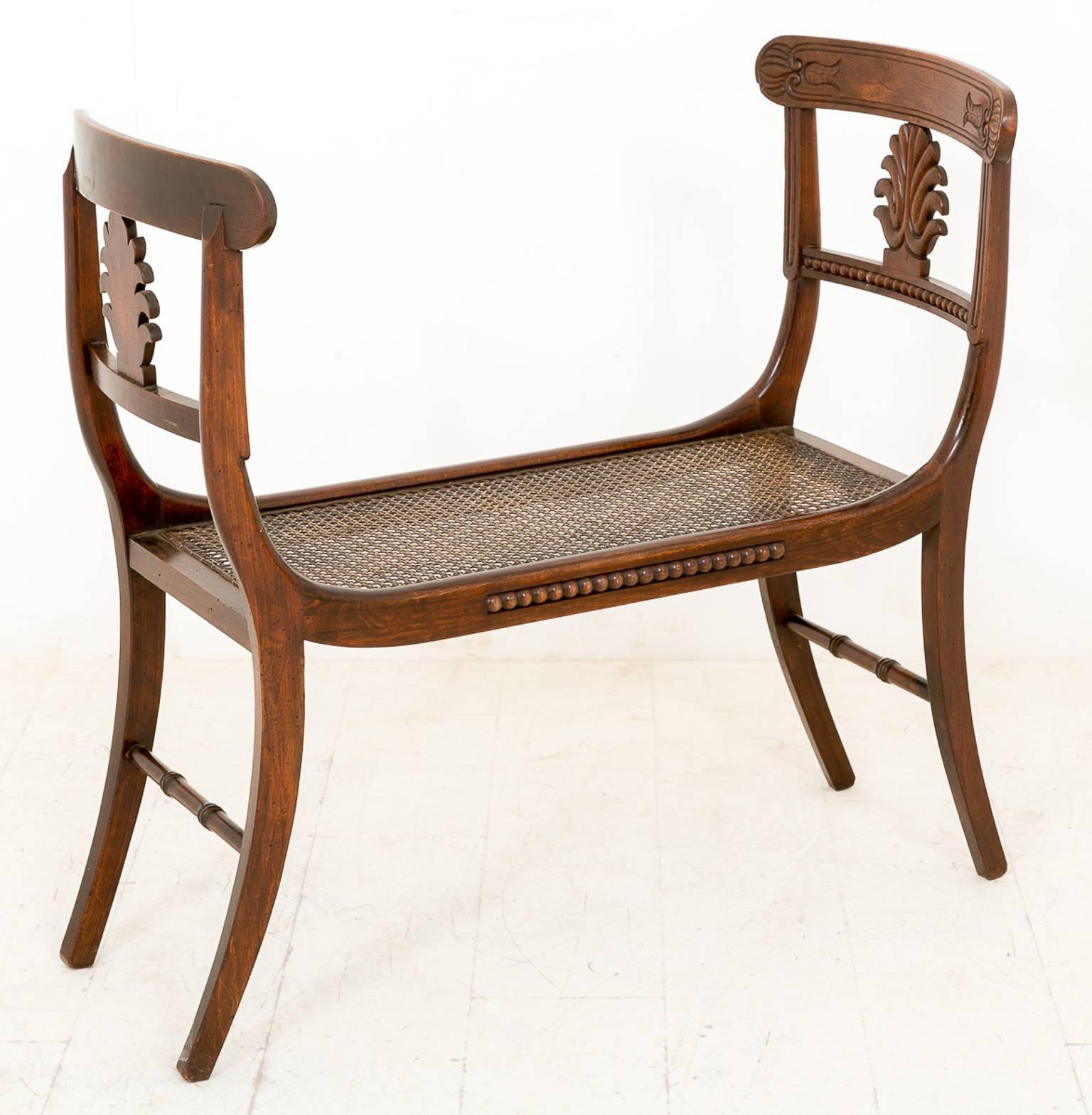 British Pair of Regency Simulated Rosewood and Cane Window Seats For Sale