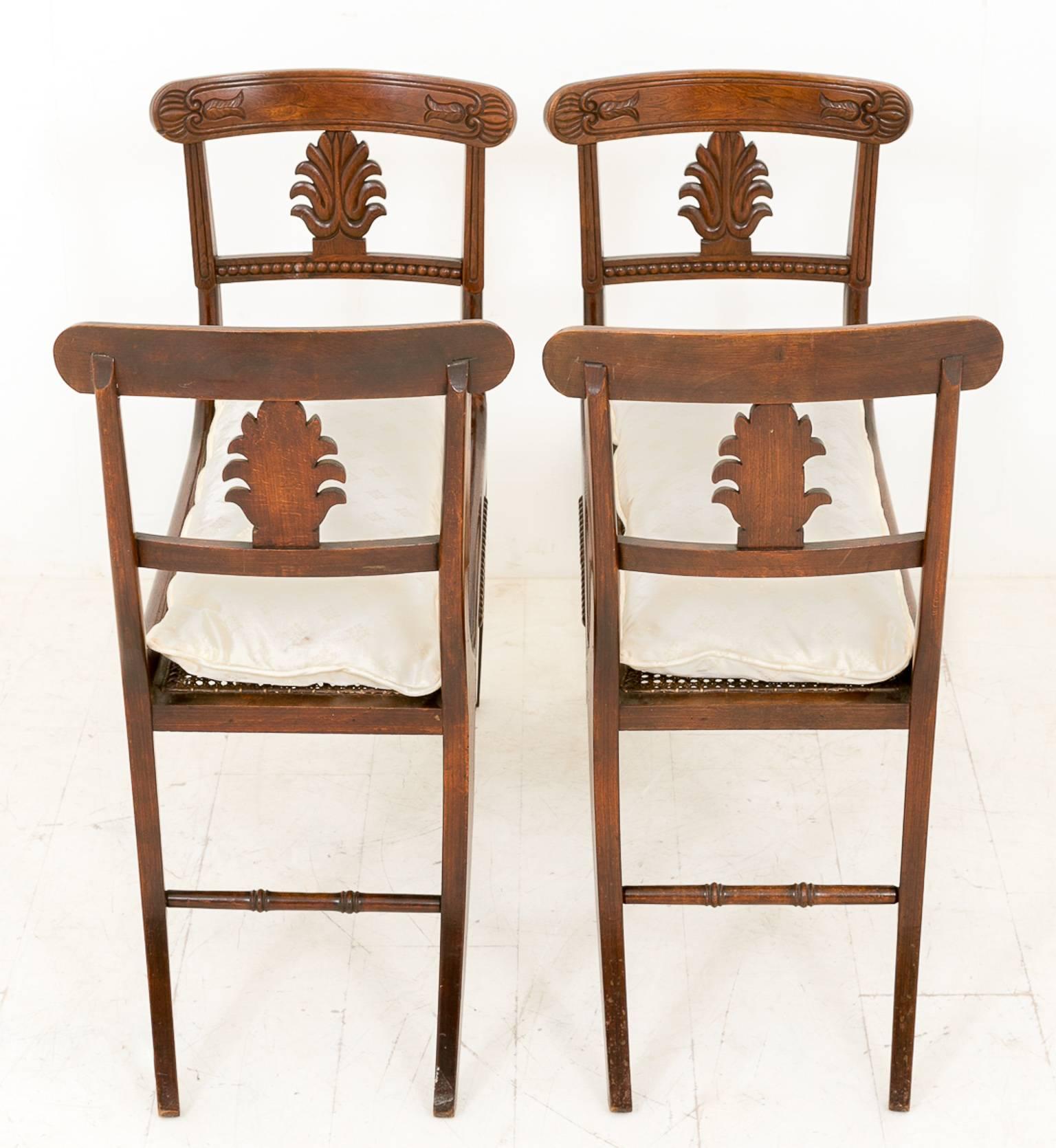 Caning Pair of Regency Simulated Rosewood and Cane Window Seats For Sale