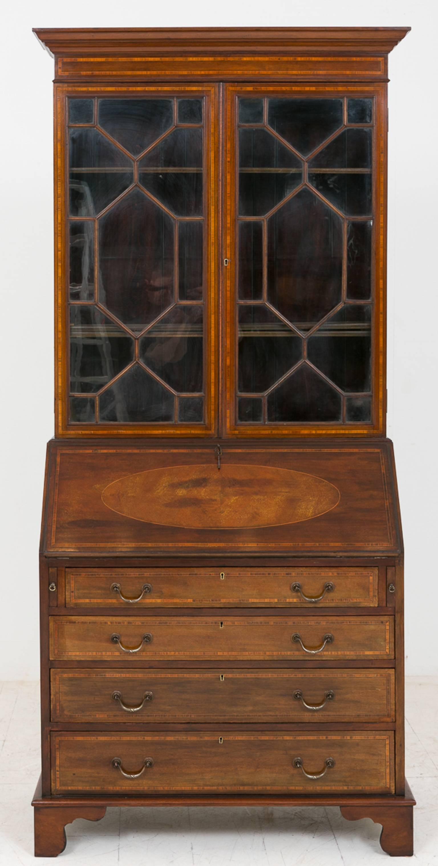 Late 19th Century Sheraton Revival Mahogany Bureau Bookcase For Sale