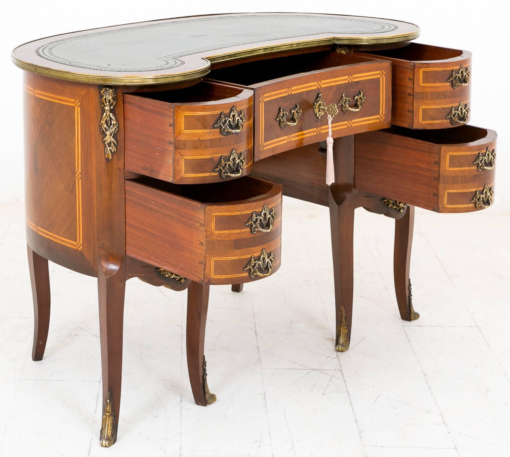 Inlay Mahogany French Kidney Shaped Ladies Writing Desk For Sale