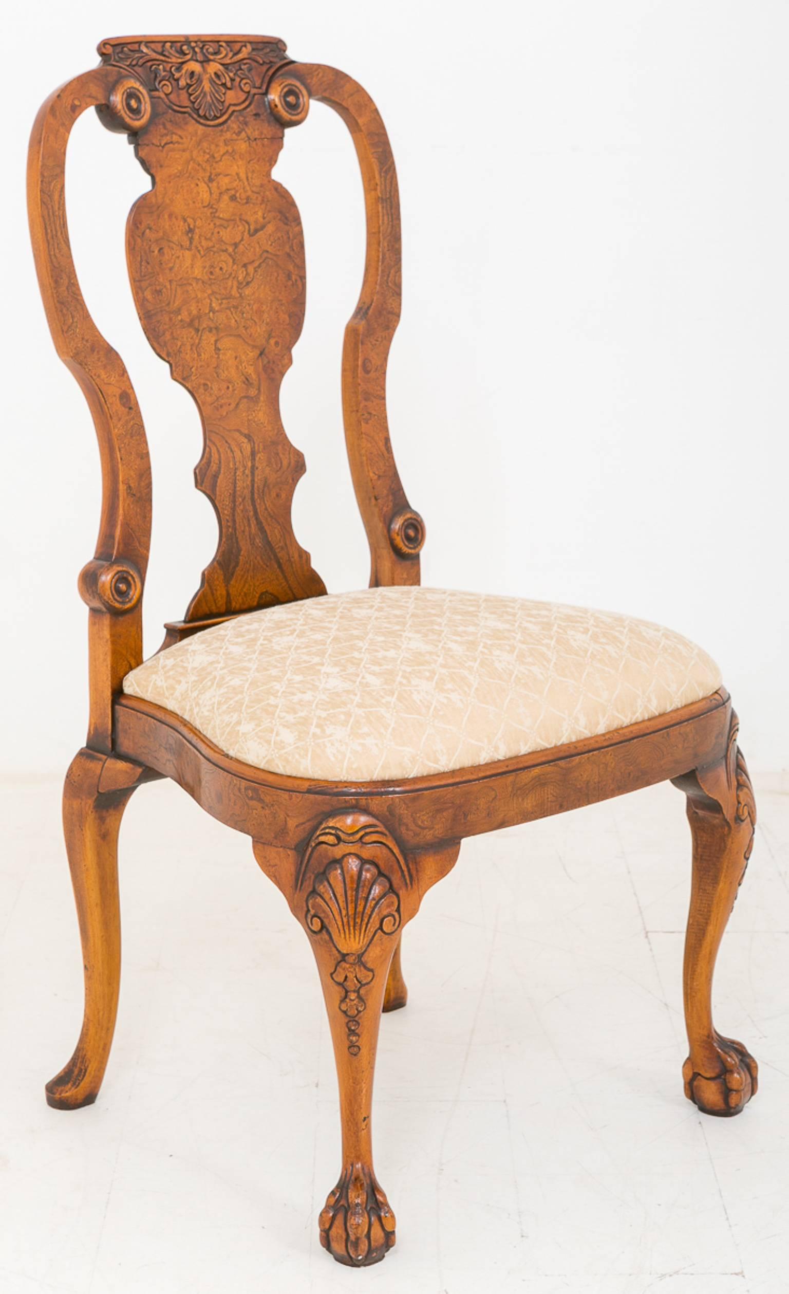 British Set of Fourteen Burr Elm Queen Anne Style Chairs For Sale