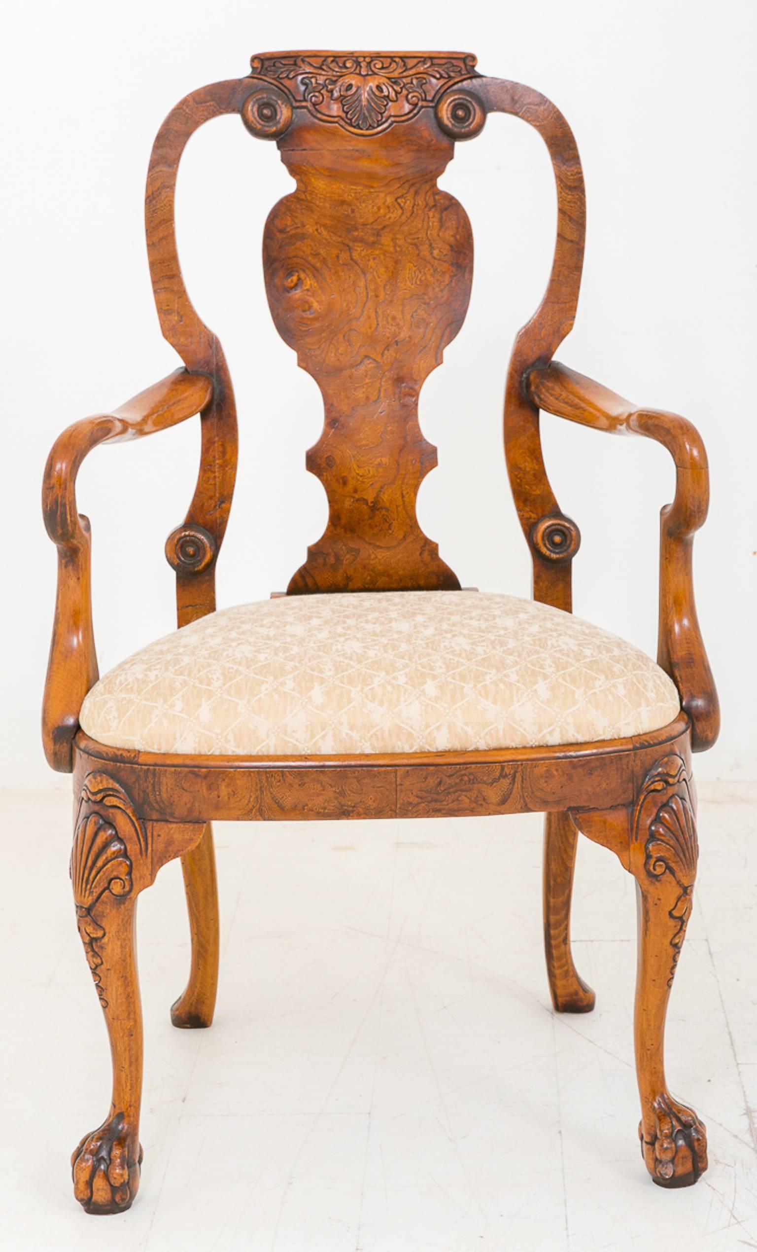Set of Fourteen Burr Elm Queen Anne Style Chairs For Sale 1