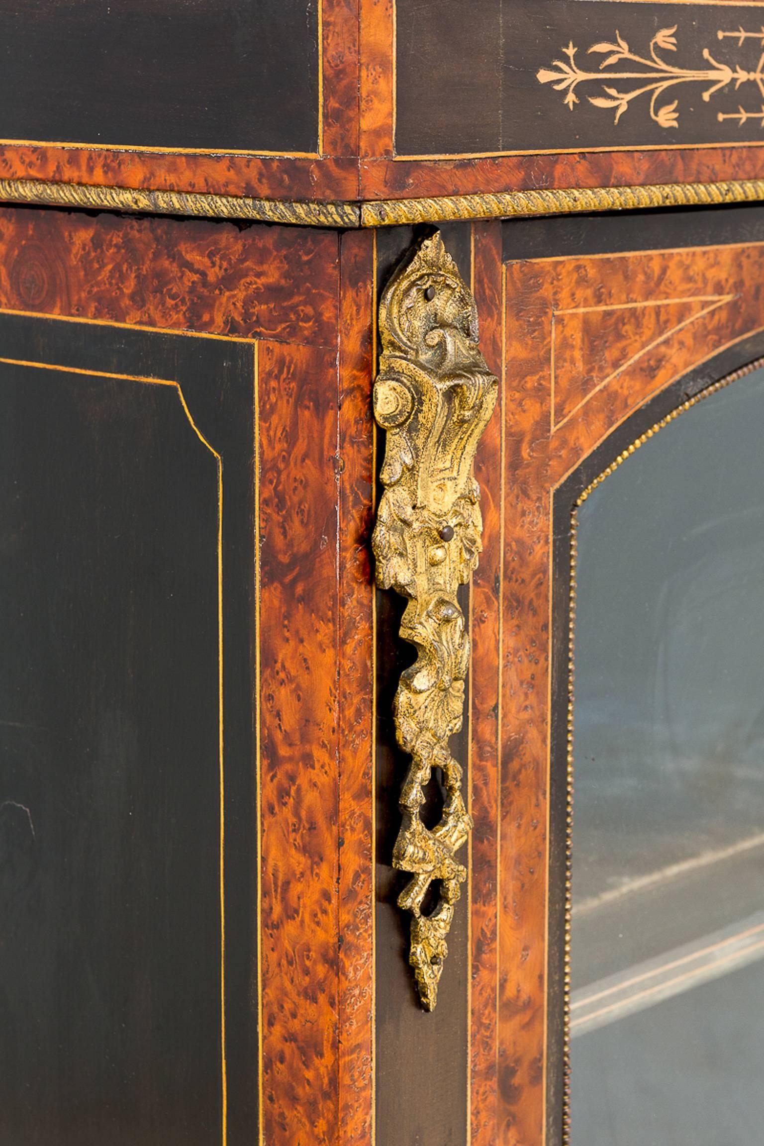 Marquetry Victorian Three-Door Breakfront Cabinet For Sale