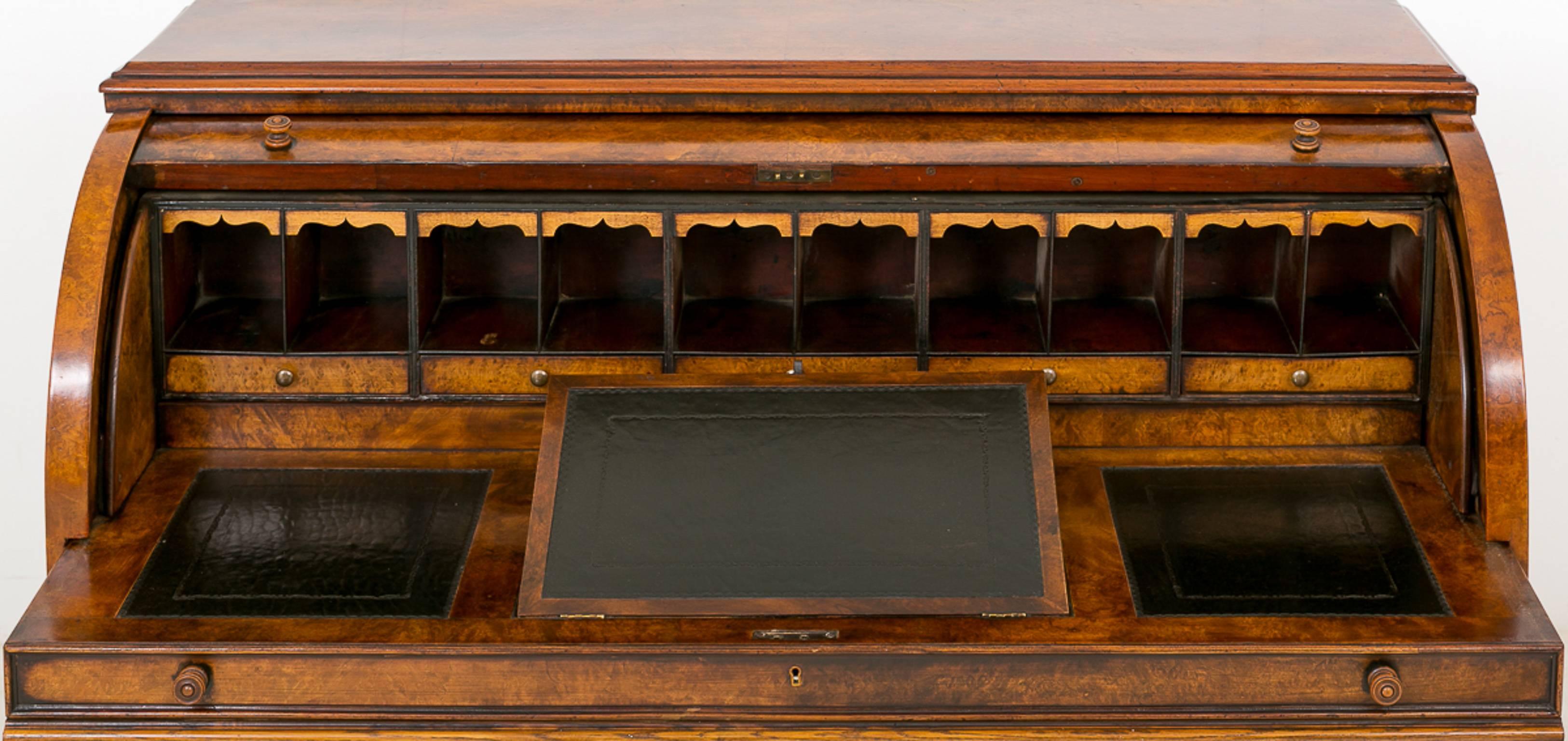 Stunning Victorian Burr Walnut Cylinder Desk For Sale 3