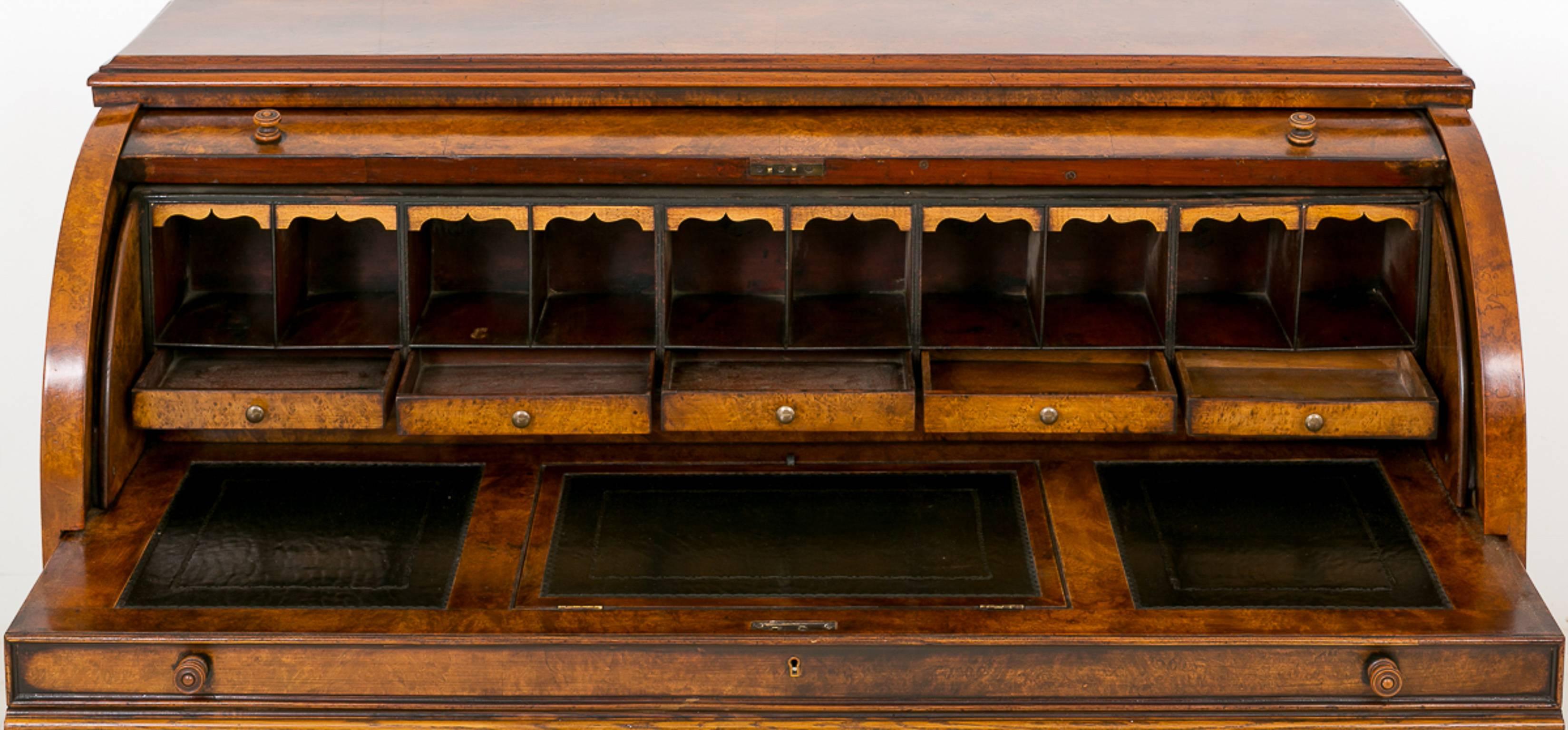 Stunning Victorian Burr Walnut Cylinder Desk For Sale 4