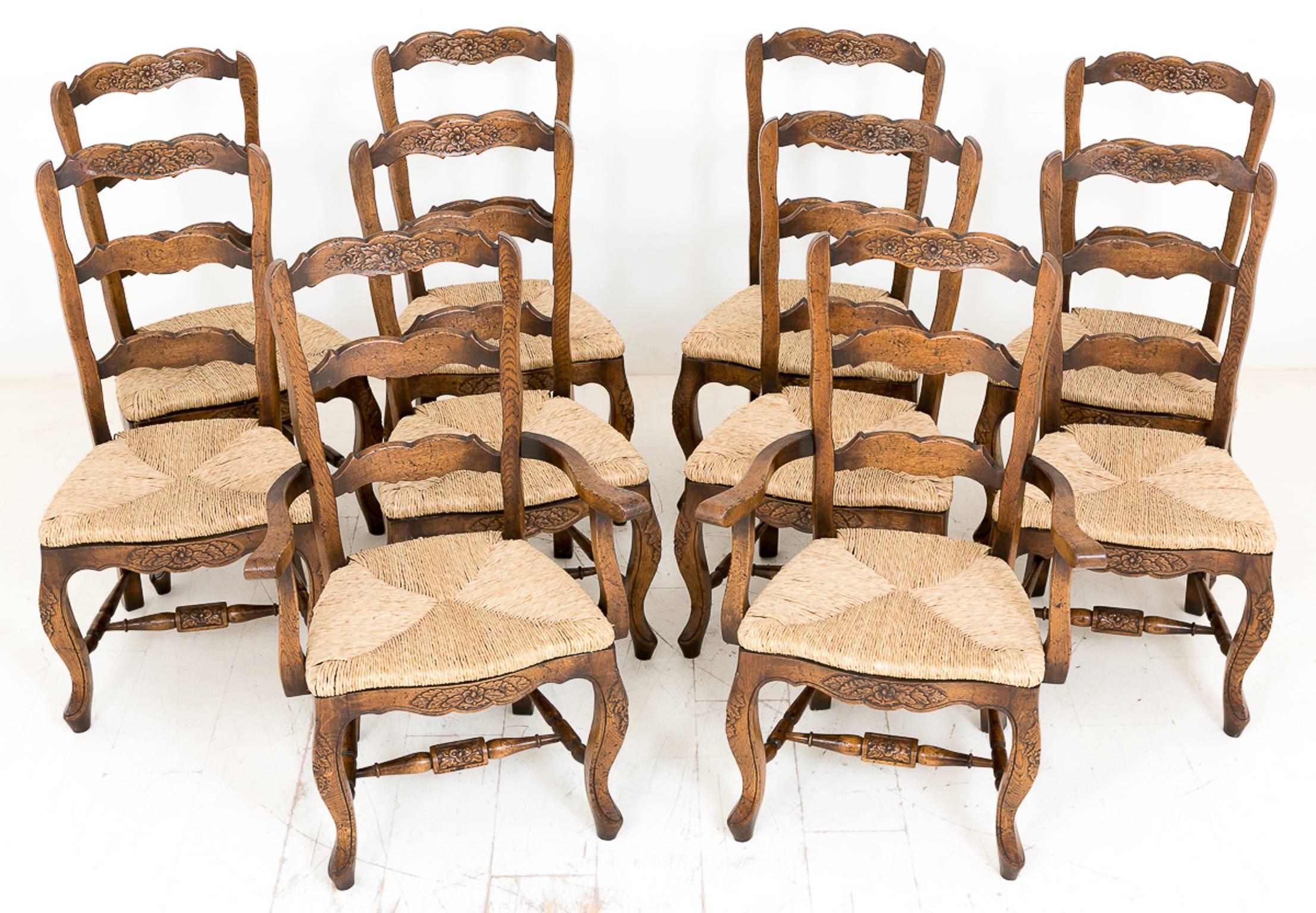 Set of Ten Oak French Chairs For Sale 1