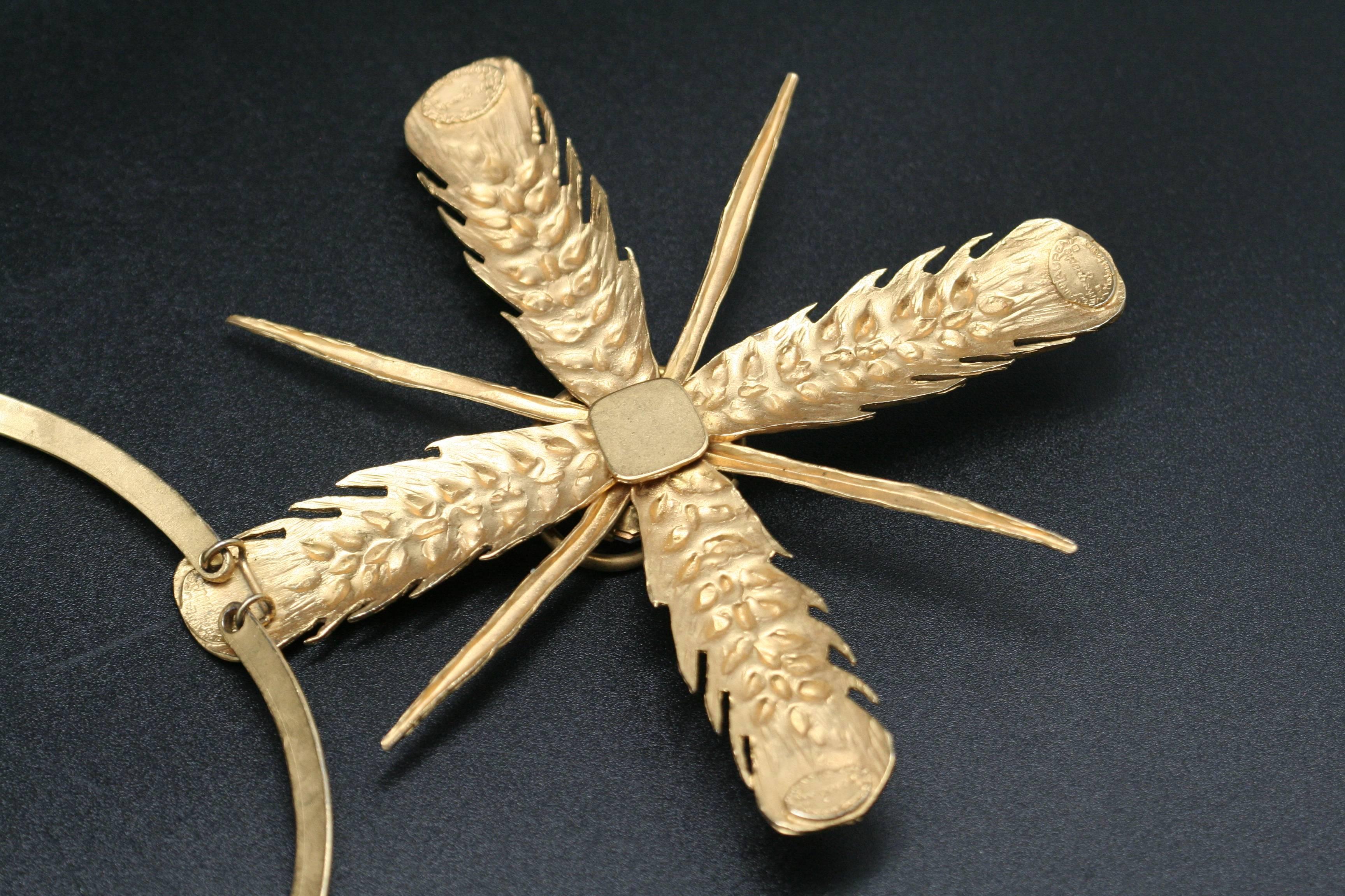 Modern Robert Goossens Necklace for Yves Saint Laurent in Bronze, Ear of Wheat For Sale