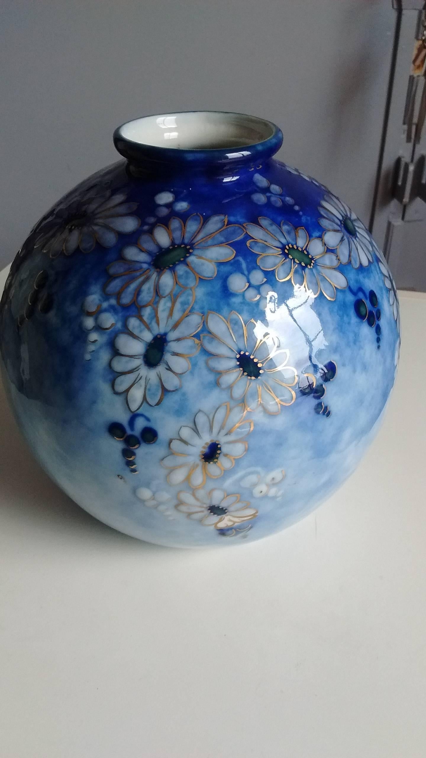 Enameled Camille Tharaud Porcelain Vase, 20th Century For Sale