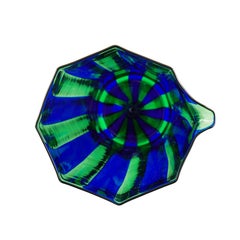 Campbell-Rey Octagonal Striped Carafe in Green and Blue Murano Glass