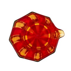 Campbell-Rey Octagonal Striped Carafe in Red and Amber Murano Glass