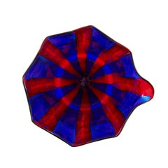 Campbell-Rey Octagonal Striped Carafe in Red and Blue Murano Glass