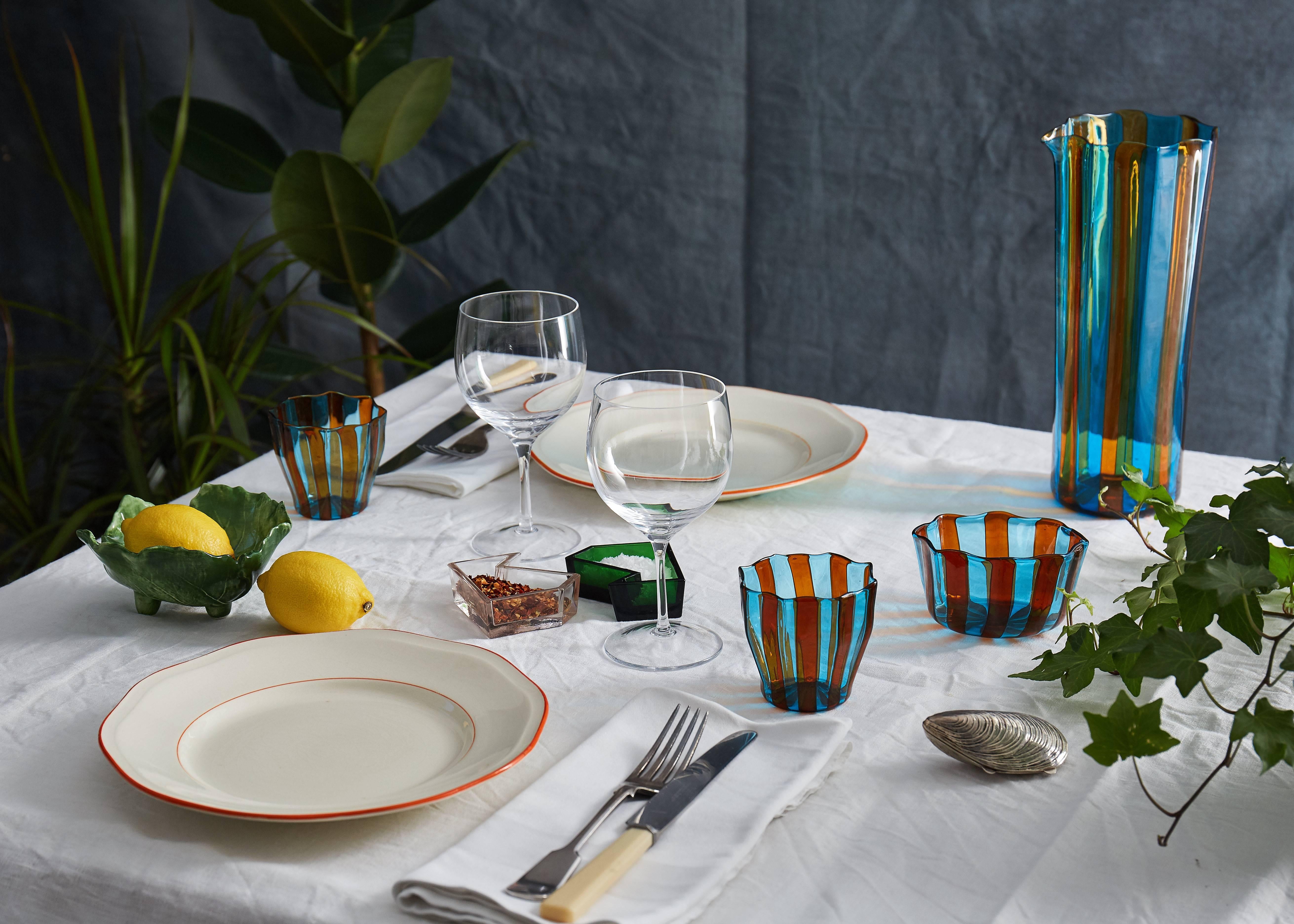 Carafe octogonale rayée Campbell-Rey en verre de Murano ambré et turquoise Neuf - En vente à London, GB
