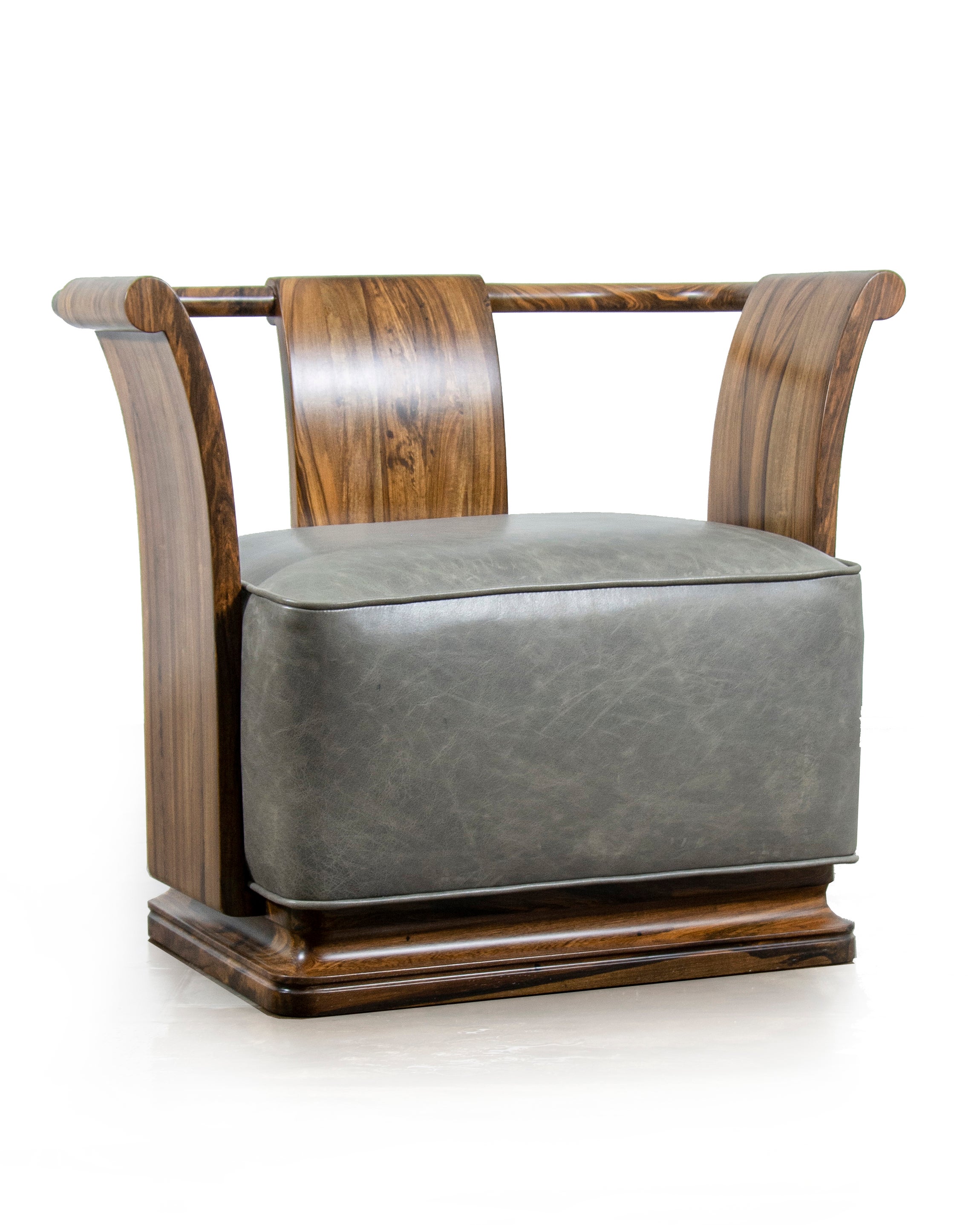 Solid Exotic Wood Lounge Chair in Leather by Costantini, Simone 'In Stock' For Sale