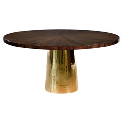 Mesa de Comedor Redonda con Pedestal de Bronce Fundido y Madera Exótica de Costantini, Benino