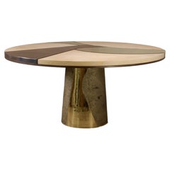 Bronze Parchment and Torched Metal Cast Pedestal Dining Table, Benino, In Stock