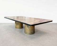Cast Bronze Twin-Pedestal Dining Table with Marble Top by Costantini, Benone