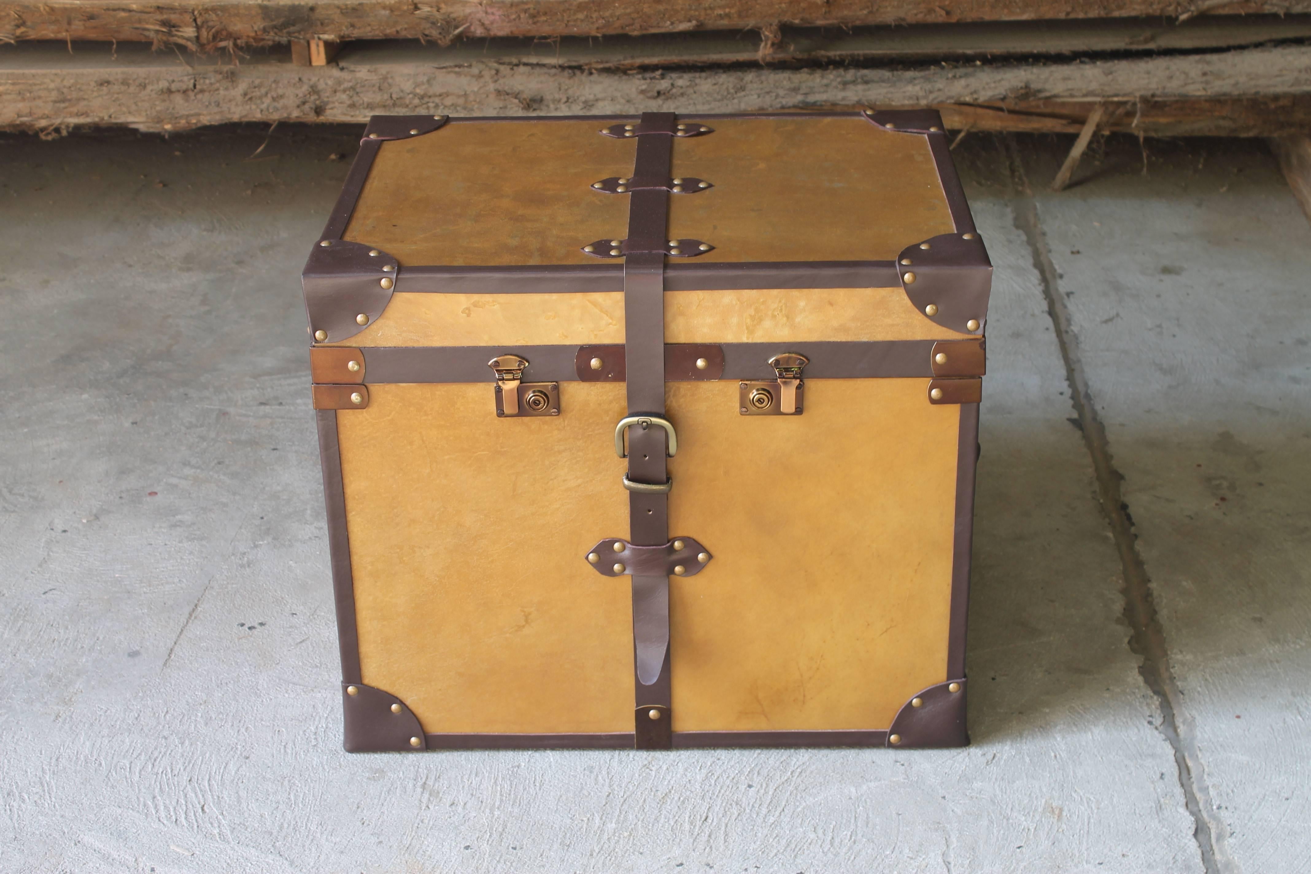 Sancia Campaign Style Custom Trunk in Parchment from Costantini  In New Condition In New York, NY