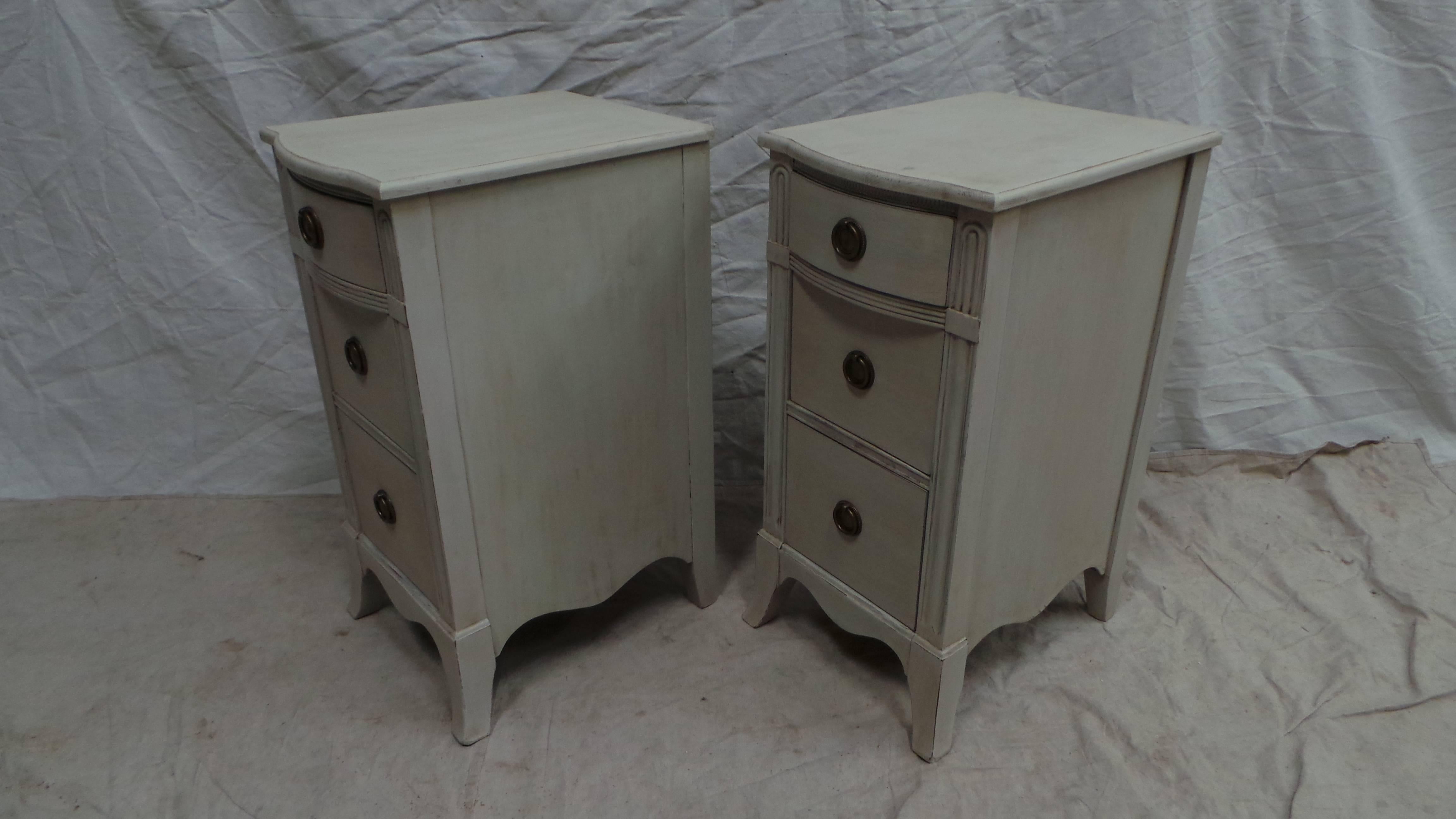 This is a set of two Gustavian Style nightstands, they have been restored and repainted with milk paints 