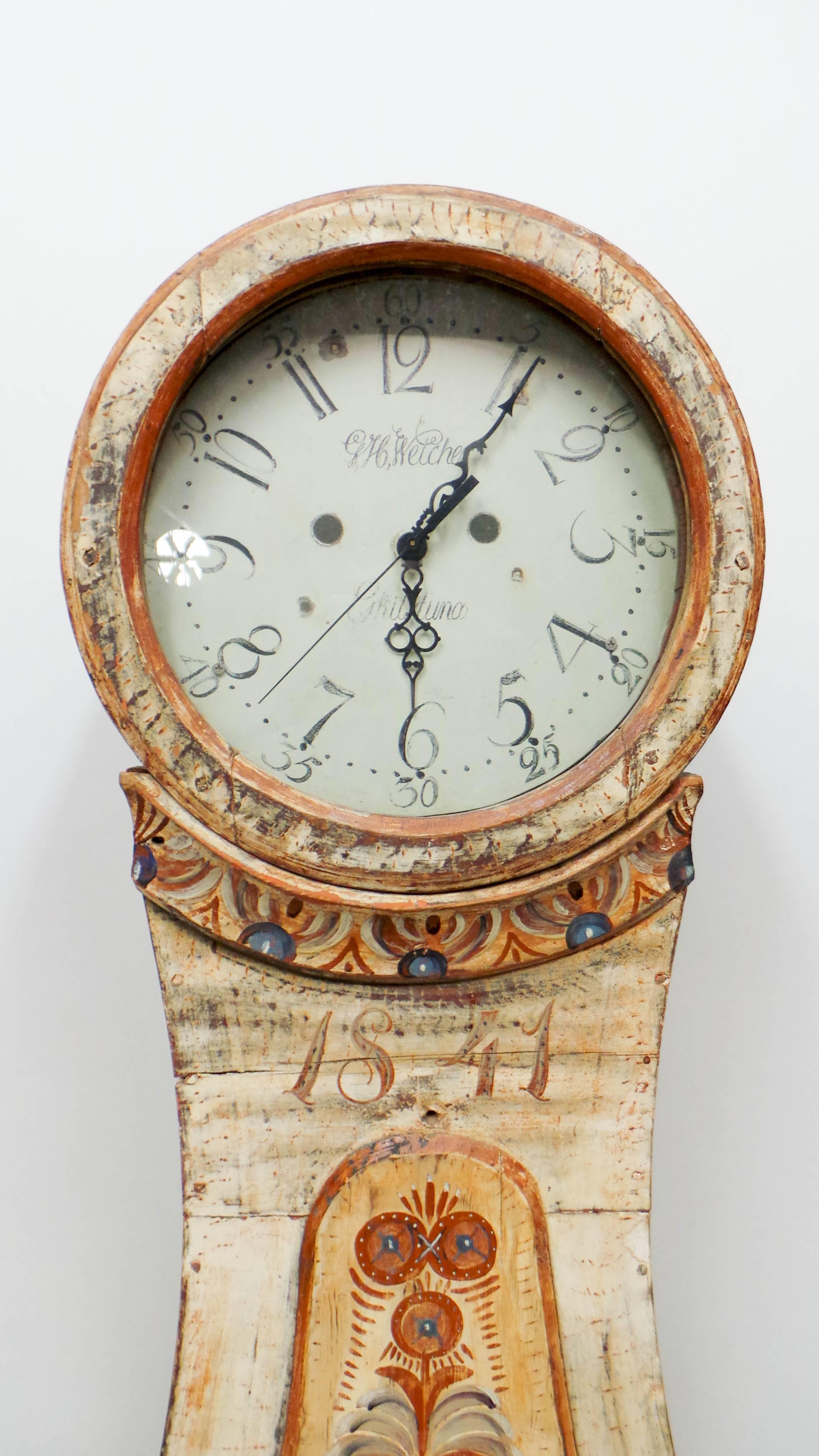 100% Original Painted Swedish Long Case Mora Clock In Good Condition In Hollywood, FL