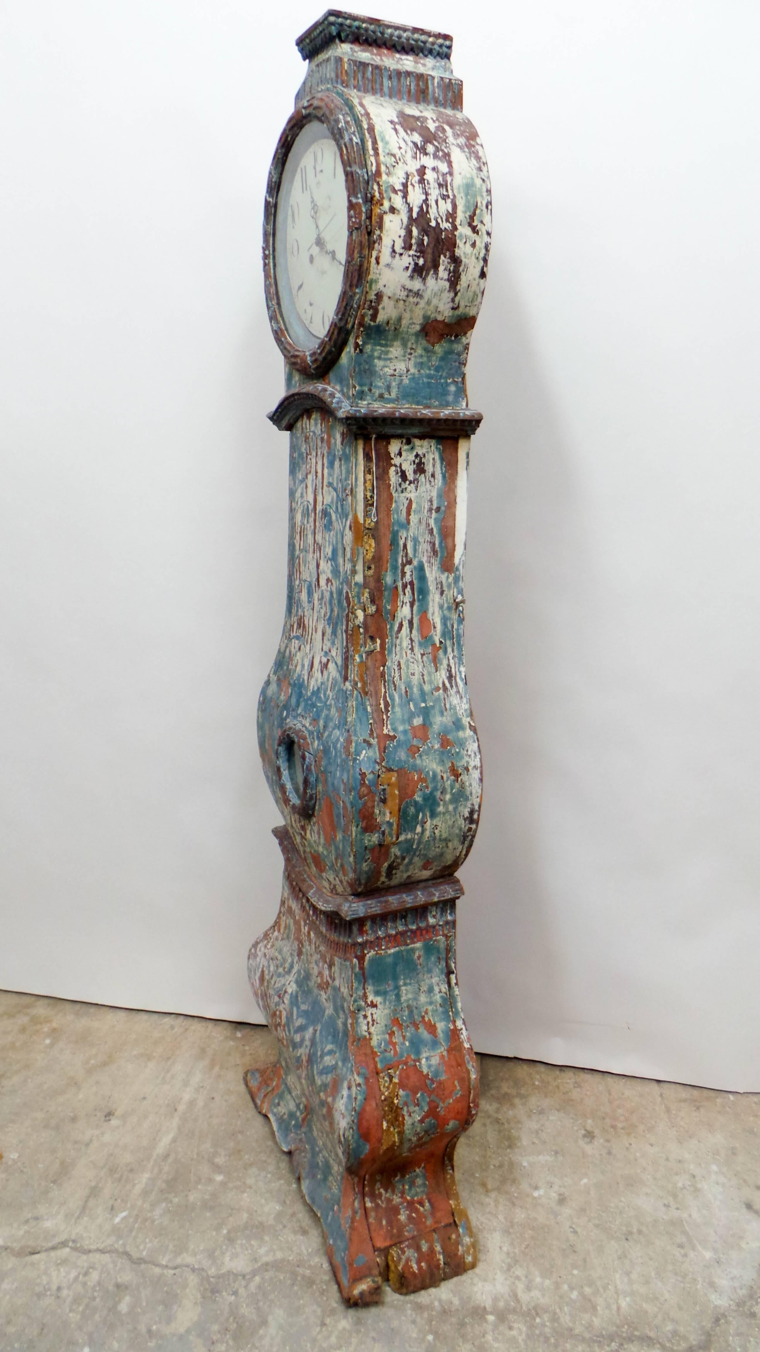 100% Original Painted Swedish Long Case Mora Clock In Good Condition In Hollywood, FL