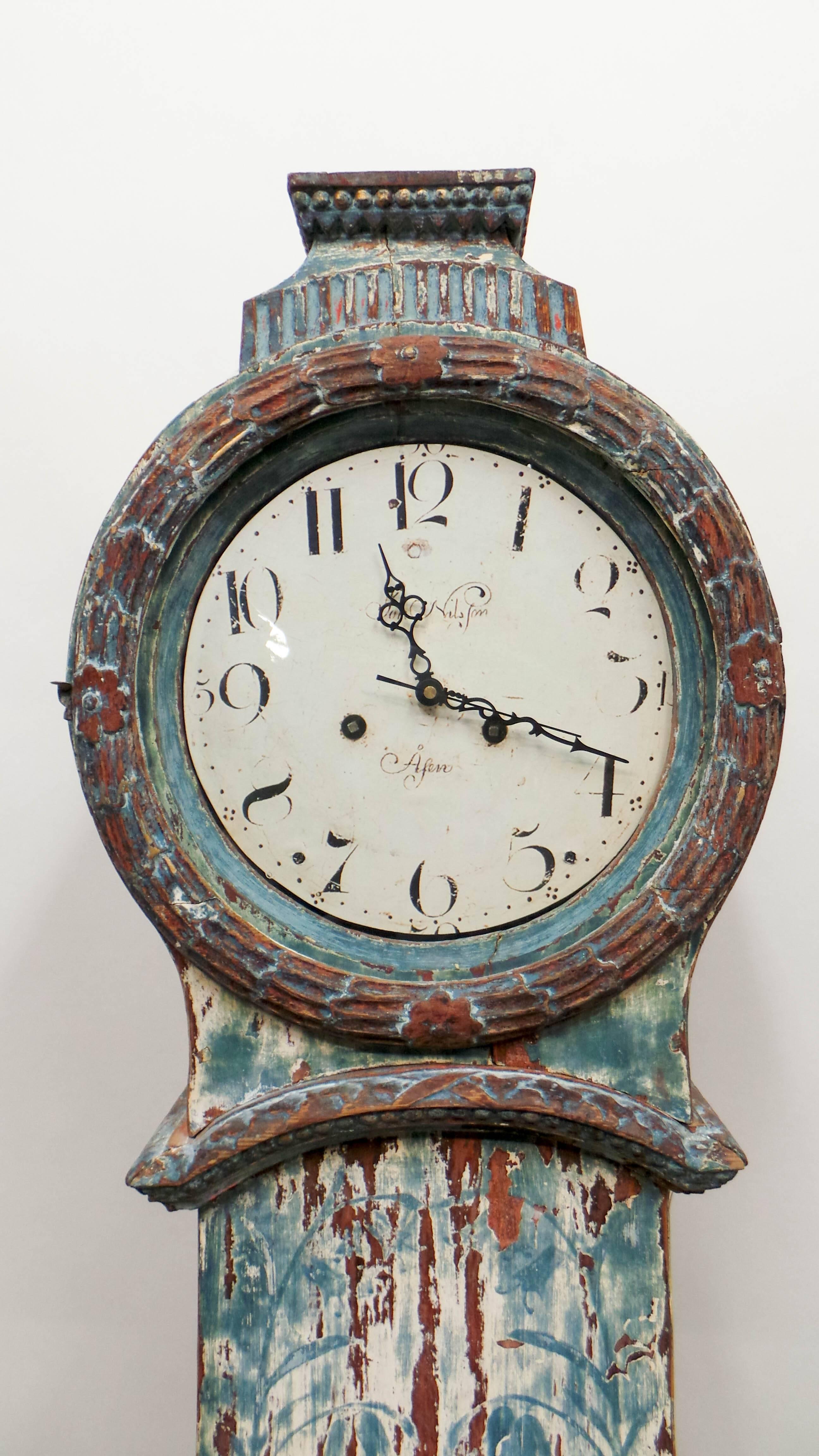 Pine 100% Original Painted Swedish Long Case Mora Clock