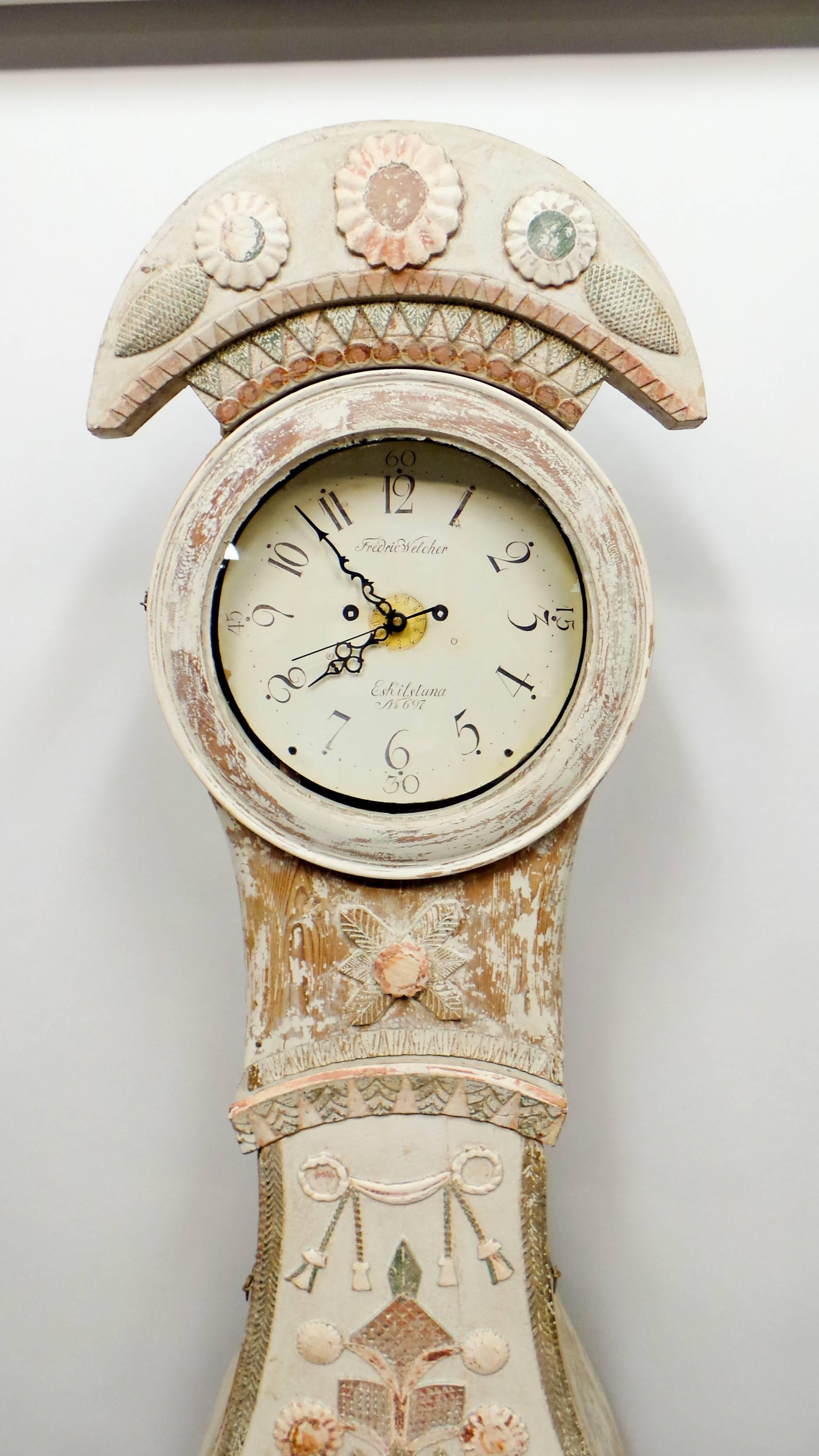 Pine 100% Original Painted Swedish Long Case Mora Clock