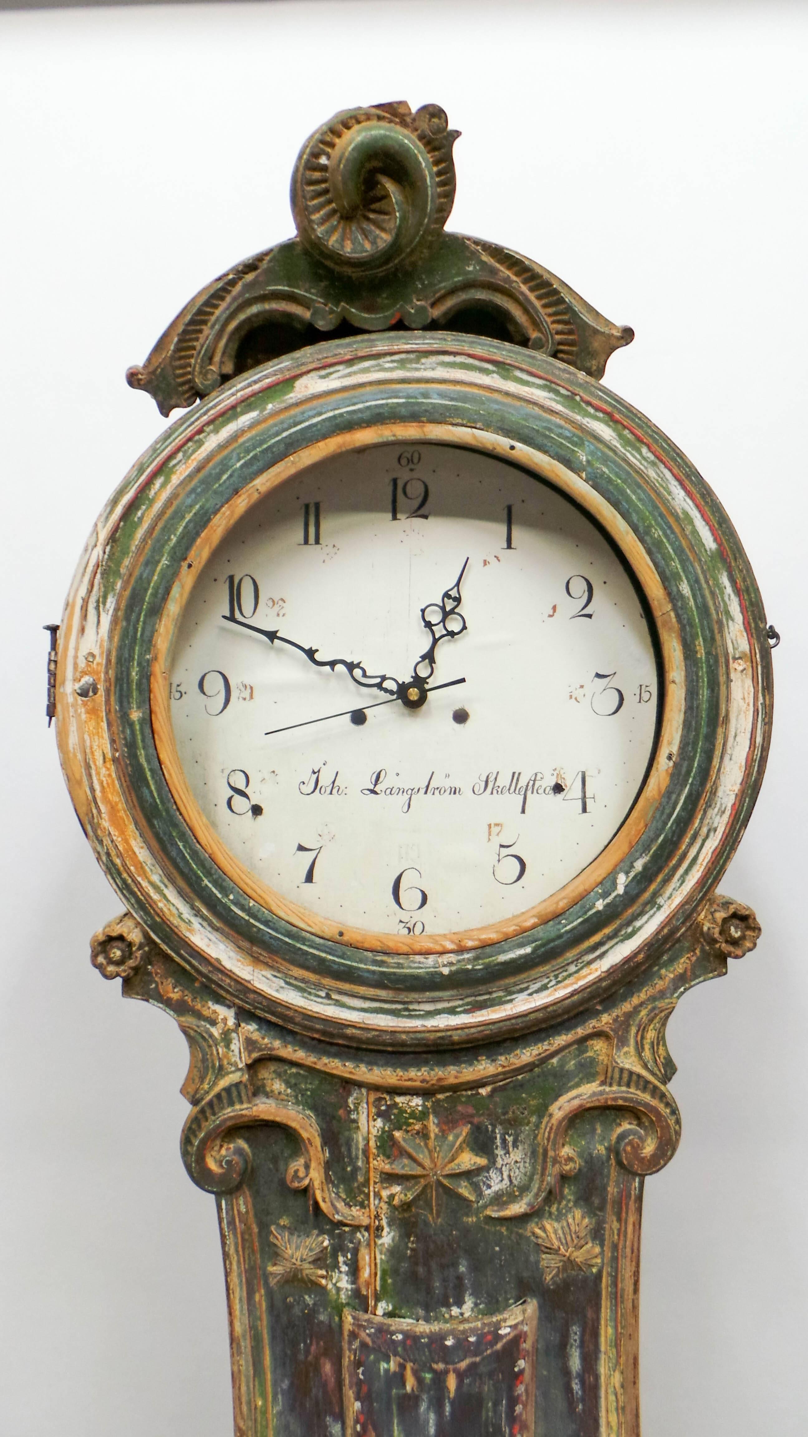 Early 19th Century 100% Original Painted Swedish Long Case Mora Clock
