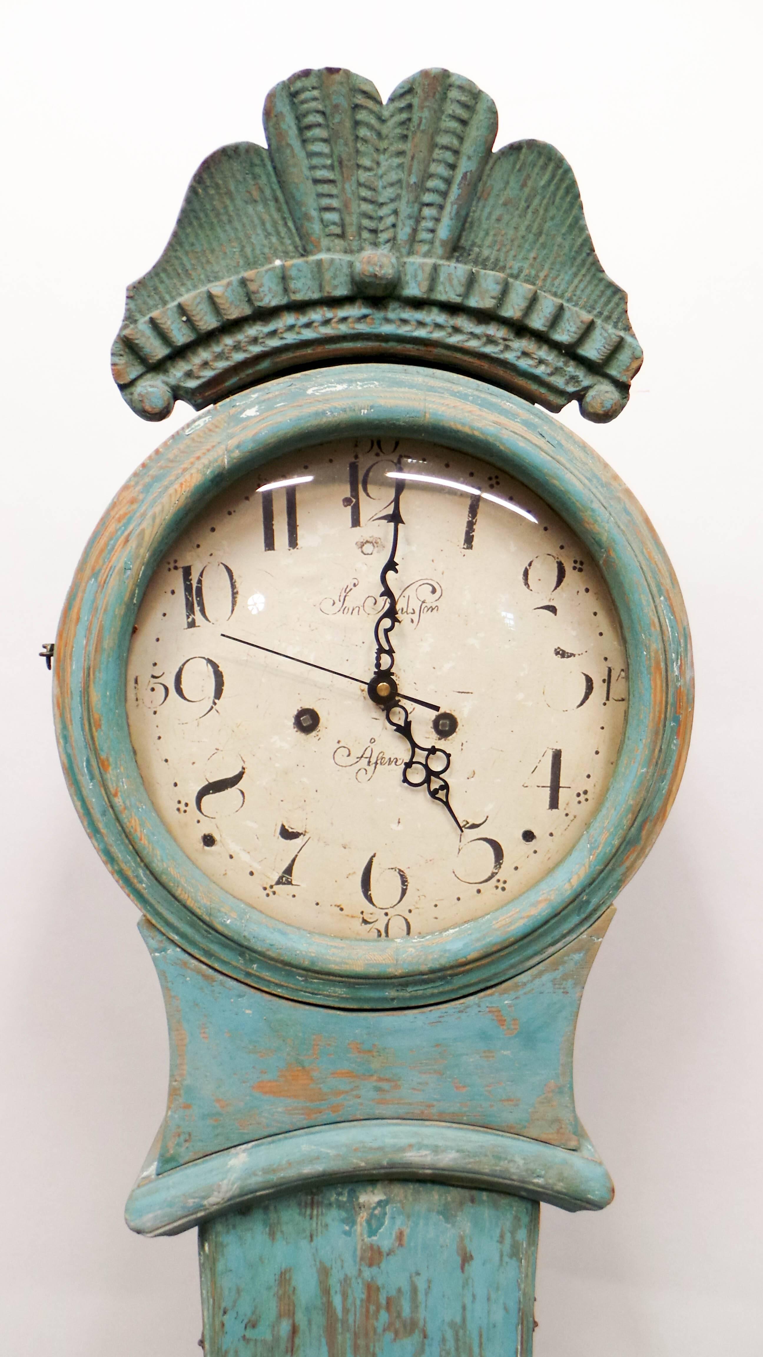 100% Original Painted Swedish Long Case Mora Clock 1