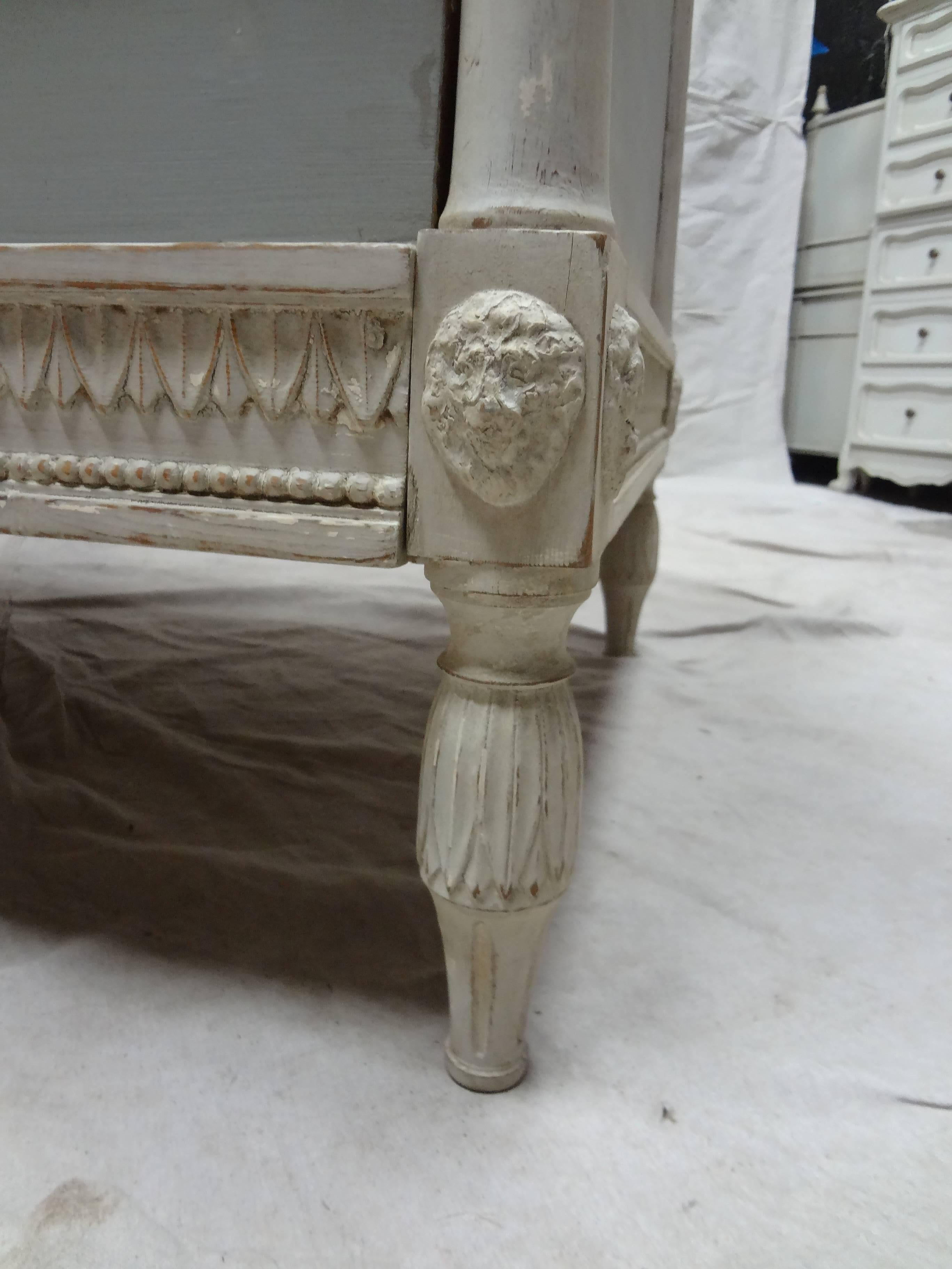 This is a late 18th century Swedish Gustavian Sphinx sofa, it was found at an estate Auction in Leksand, Sweden. It was restored and repainted with Milk Paints 