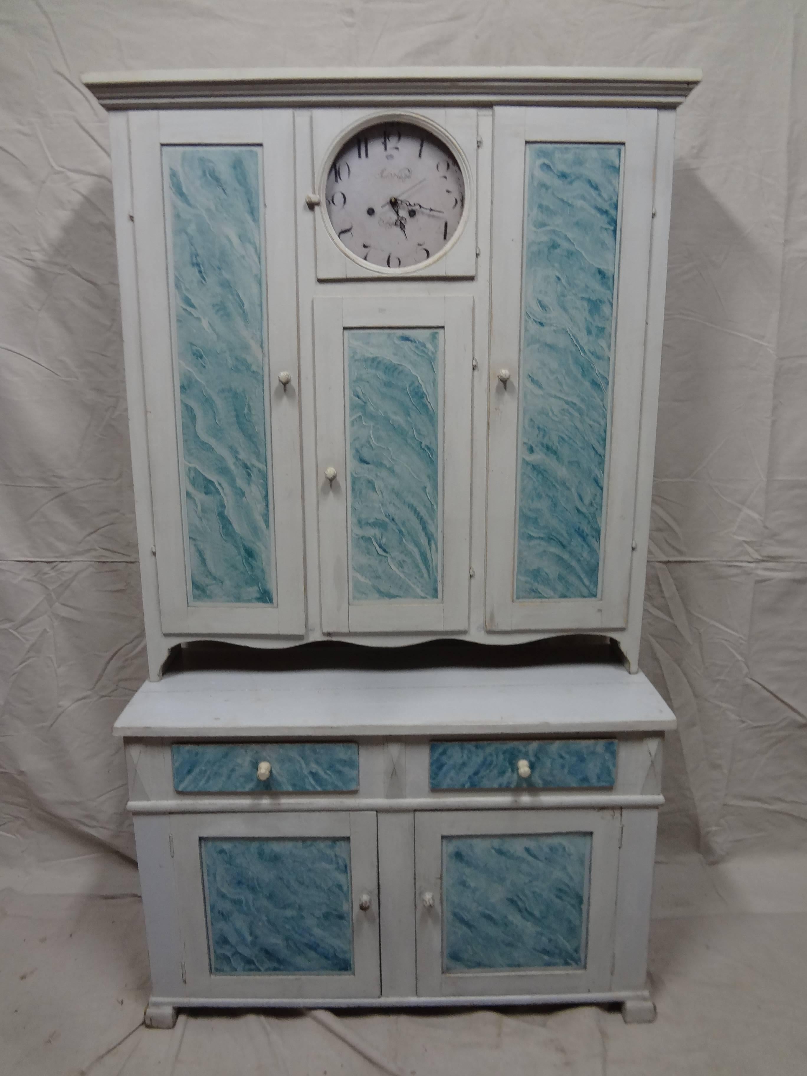 Original Painted Swedish Clock Kitchen Cabinet In Good Condition In Hollywood, FL