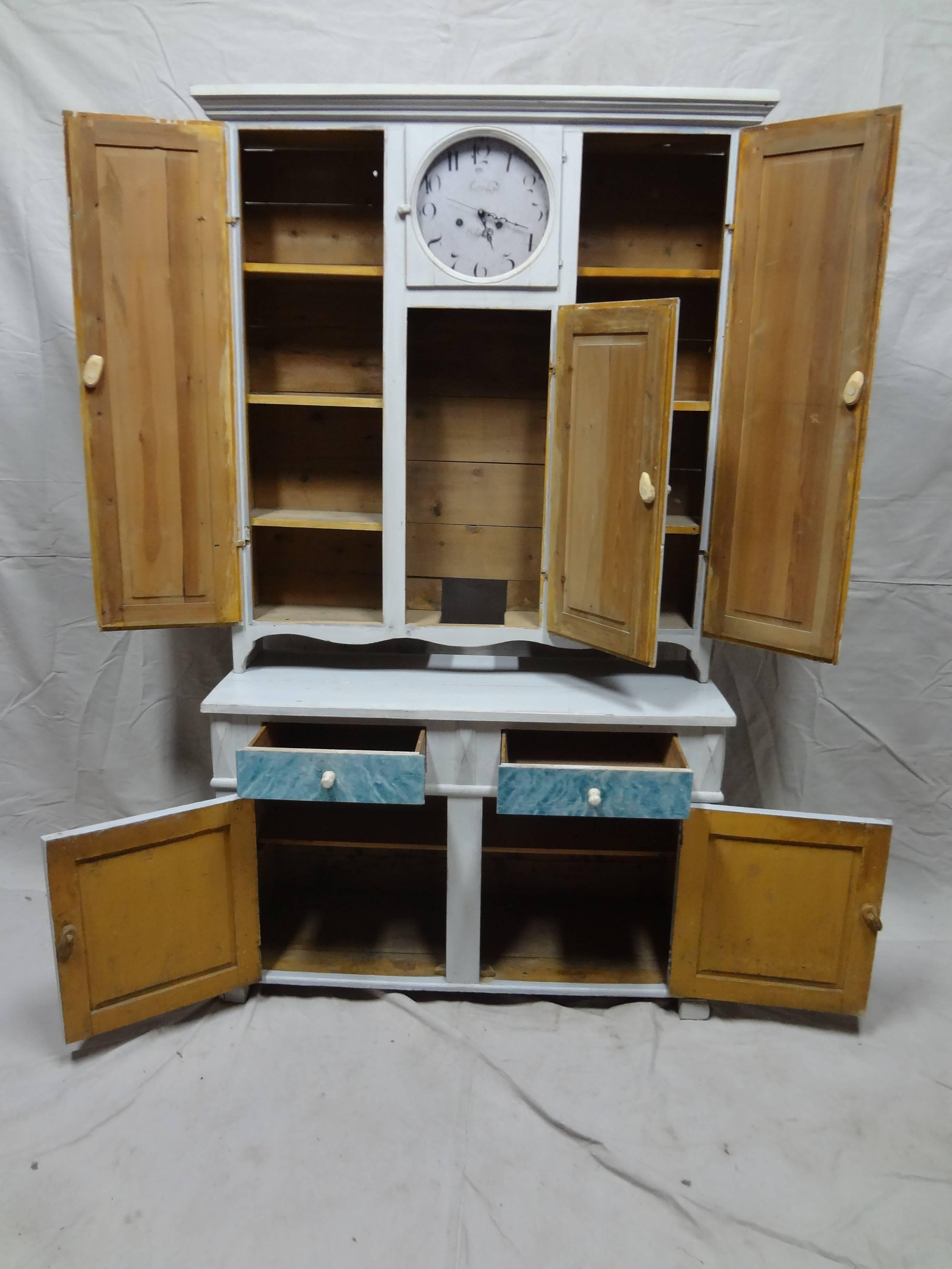 Primitive Original Painted Swedish Clock Kitchen Cabinet