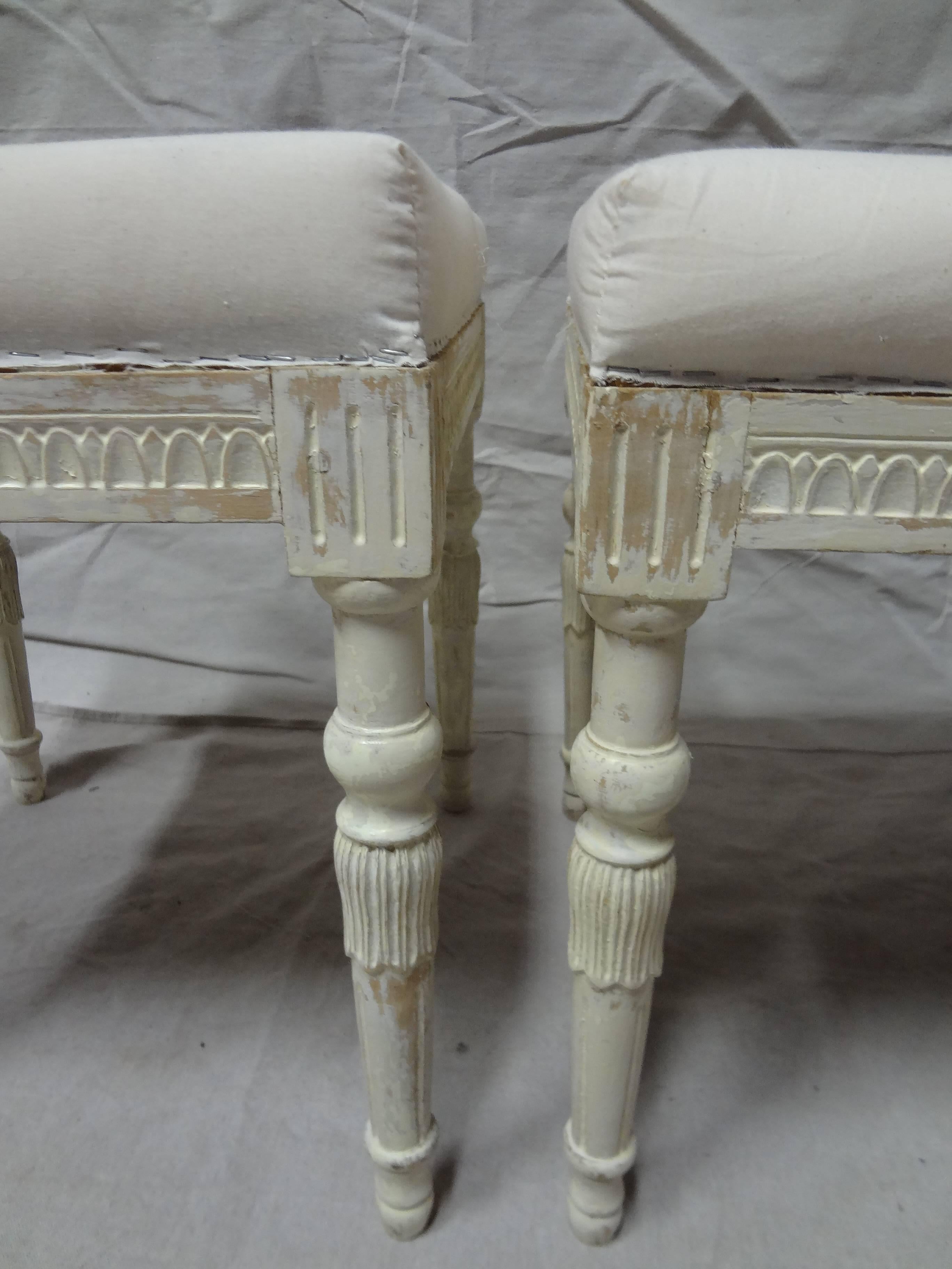 Two 100% Original Painted Swedish Gustavian Taburetts In Good Condition In Hollywood, FL