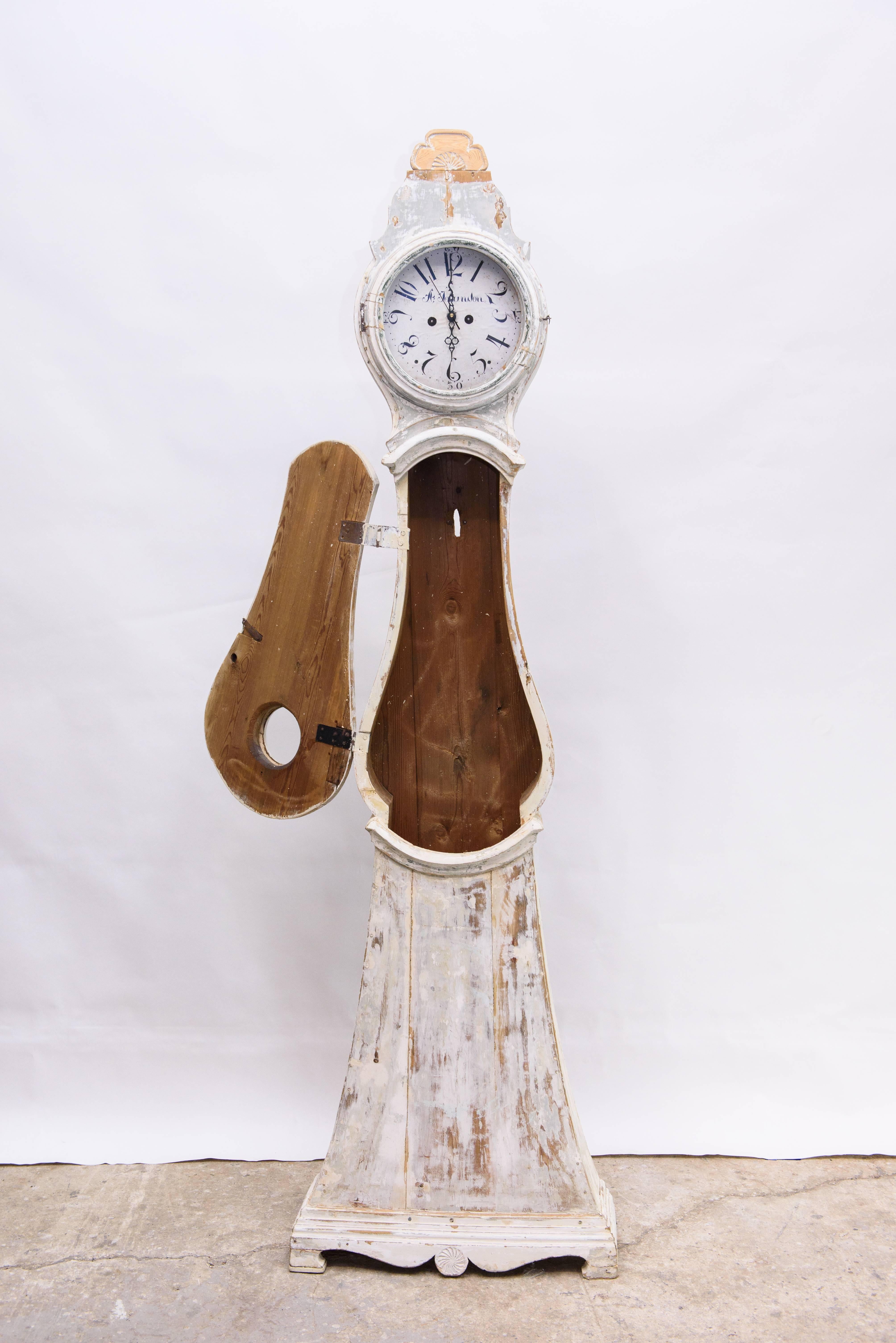 Original Painted Swedish Mora Clock In Distressed Condition In Hollywood, FL