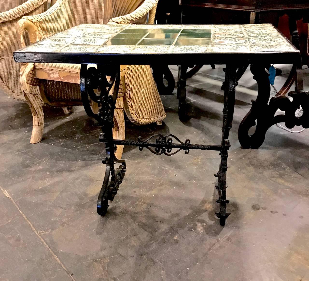 wrought iron table with tile top