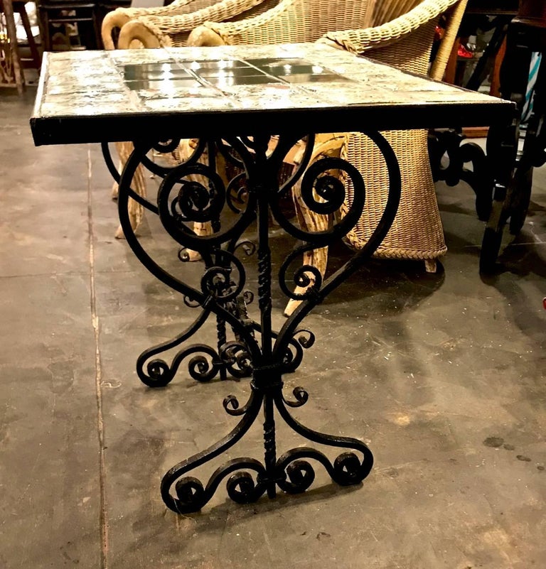 Wrought Iron Antique Tile Top Table at 1stDibs